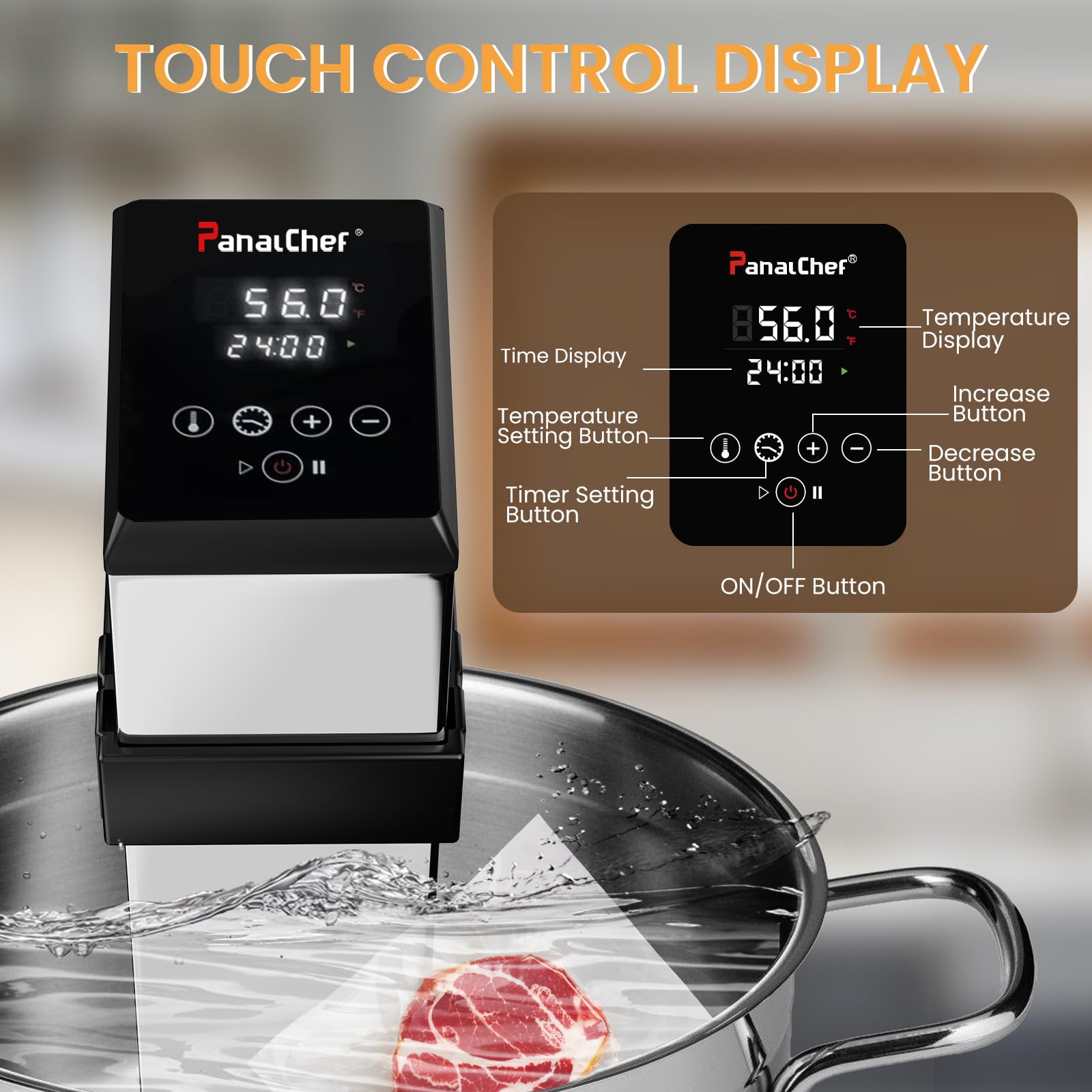PanalChef Sous-Vide circulación de agua 360 para cocción uniforme.