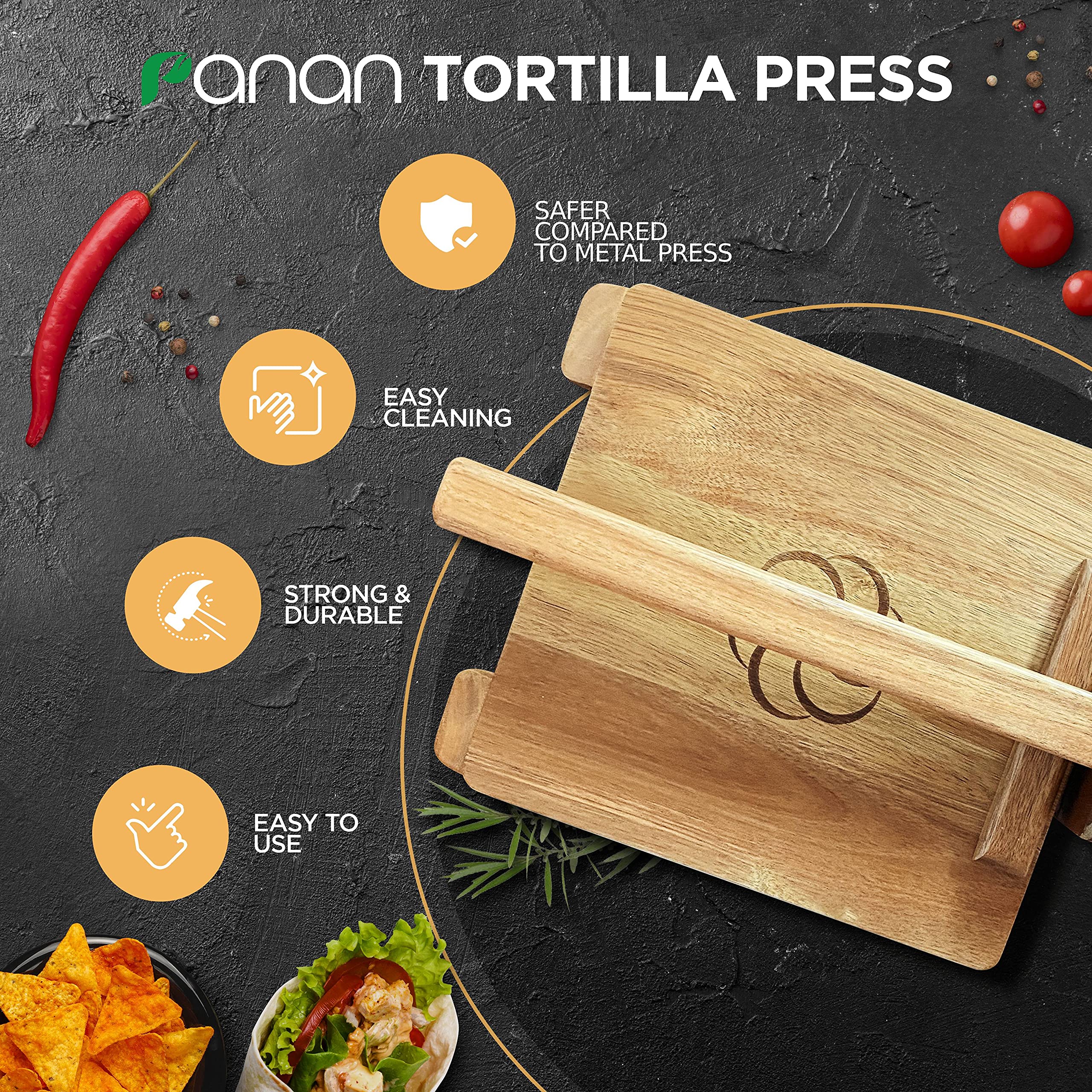 Mango ergonómico de Panan, agarre cómodo para uso prolongado.