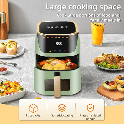 Panana Air Fryer 8QT diseño compacto, ideal para cocinas pequeñas y ahorro de espacio.
