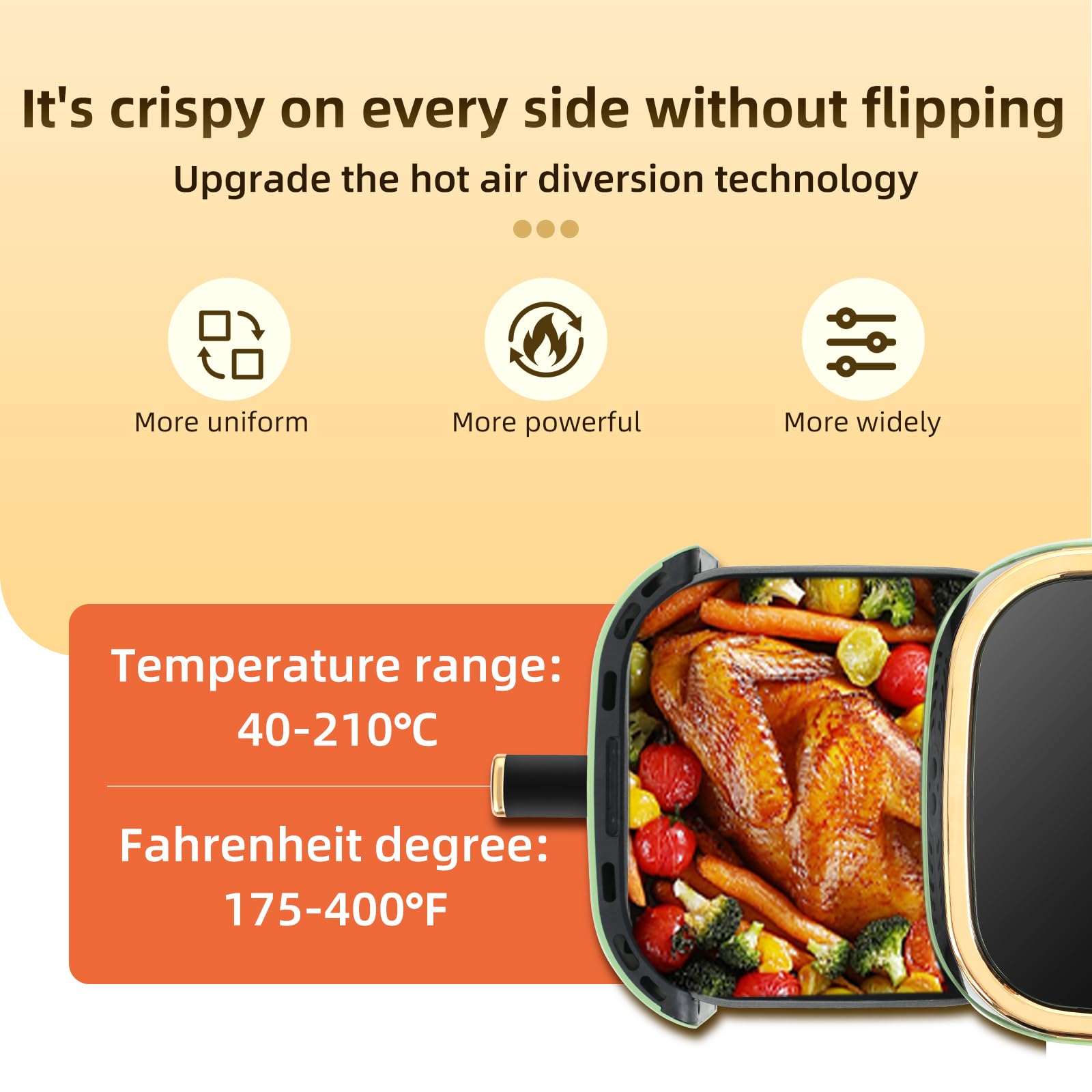 Panana Air Fryer 8QT interior iluminado para ver la cocción con claridad.