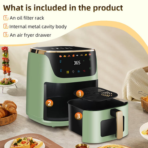 Panana Air Fryer 8QT recubrimiento antiadherente facilita limpieza tras cocinar.