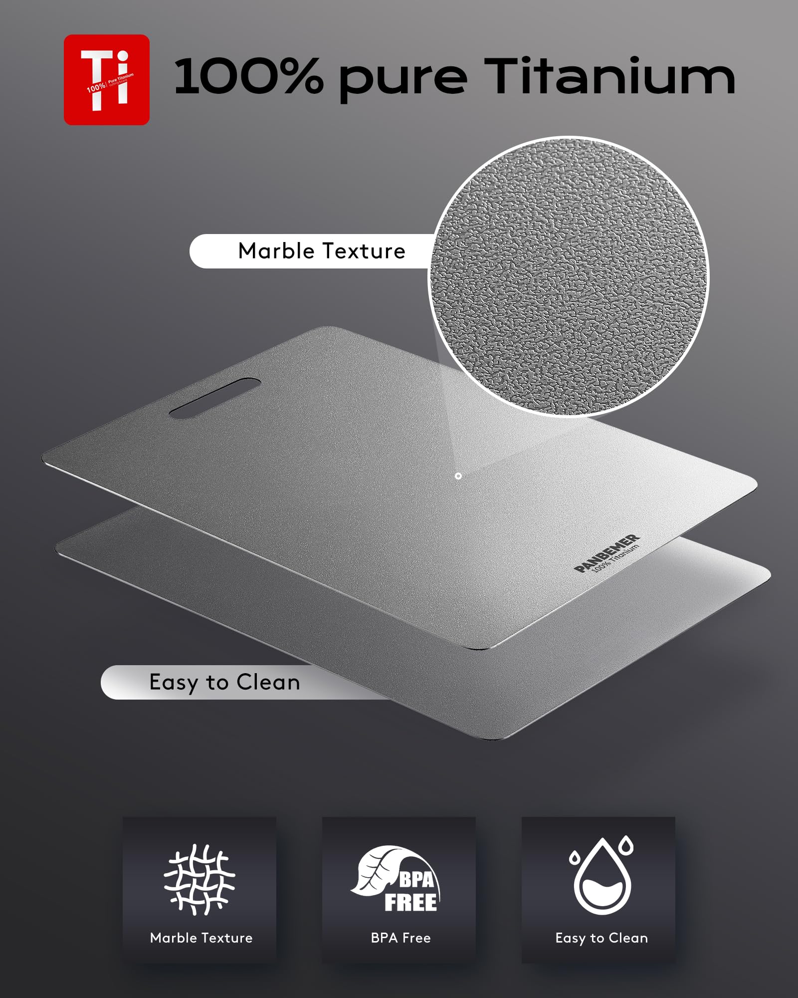 Superficie de titanio no porosa Panbemer para cortar con mínima absorción de humedad.