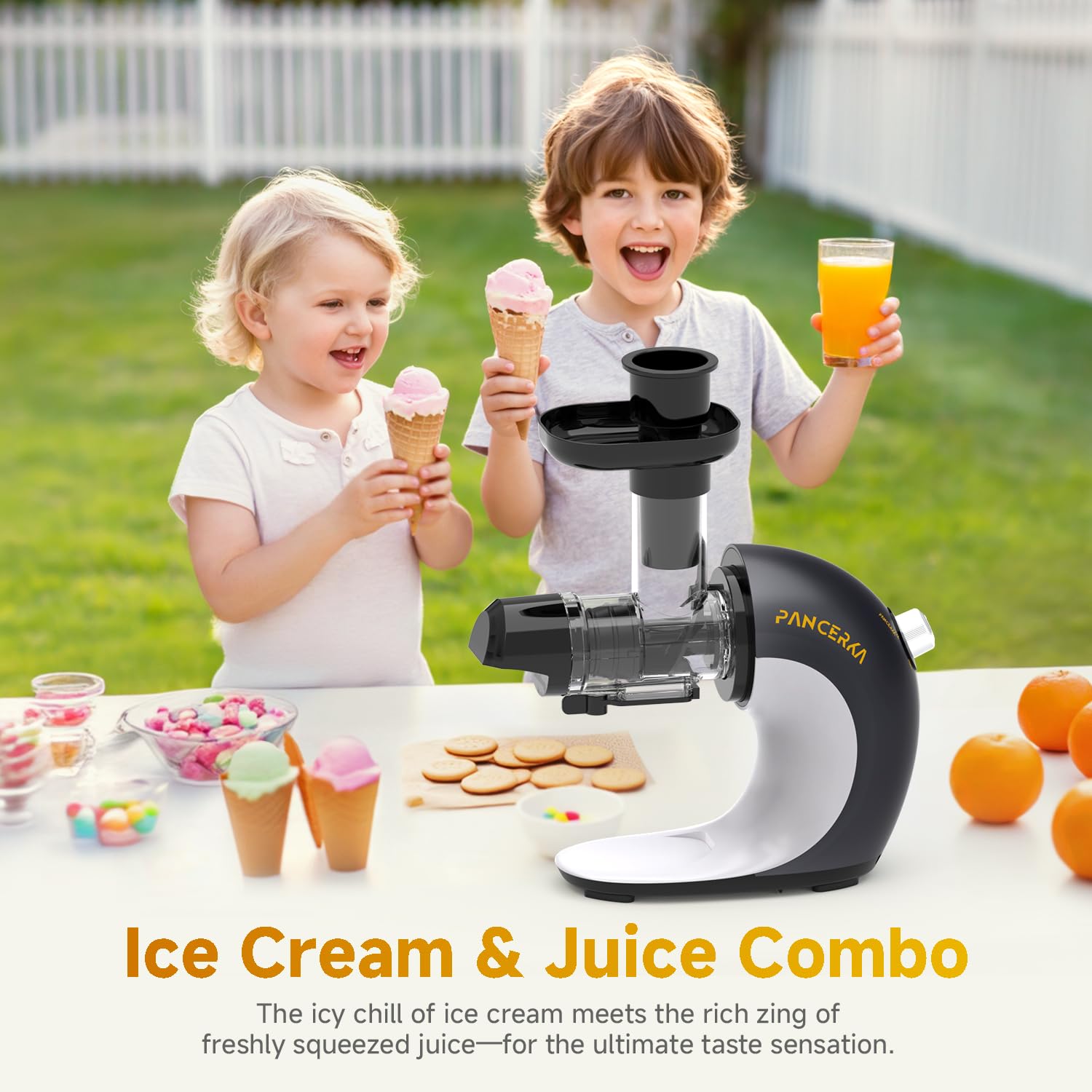 PANCERKA máquina para sorbetes, tecnología de masticación, extrae más sabor de la fruta congelada.