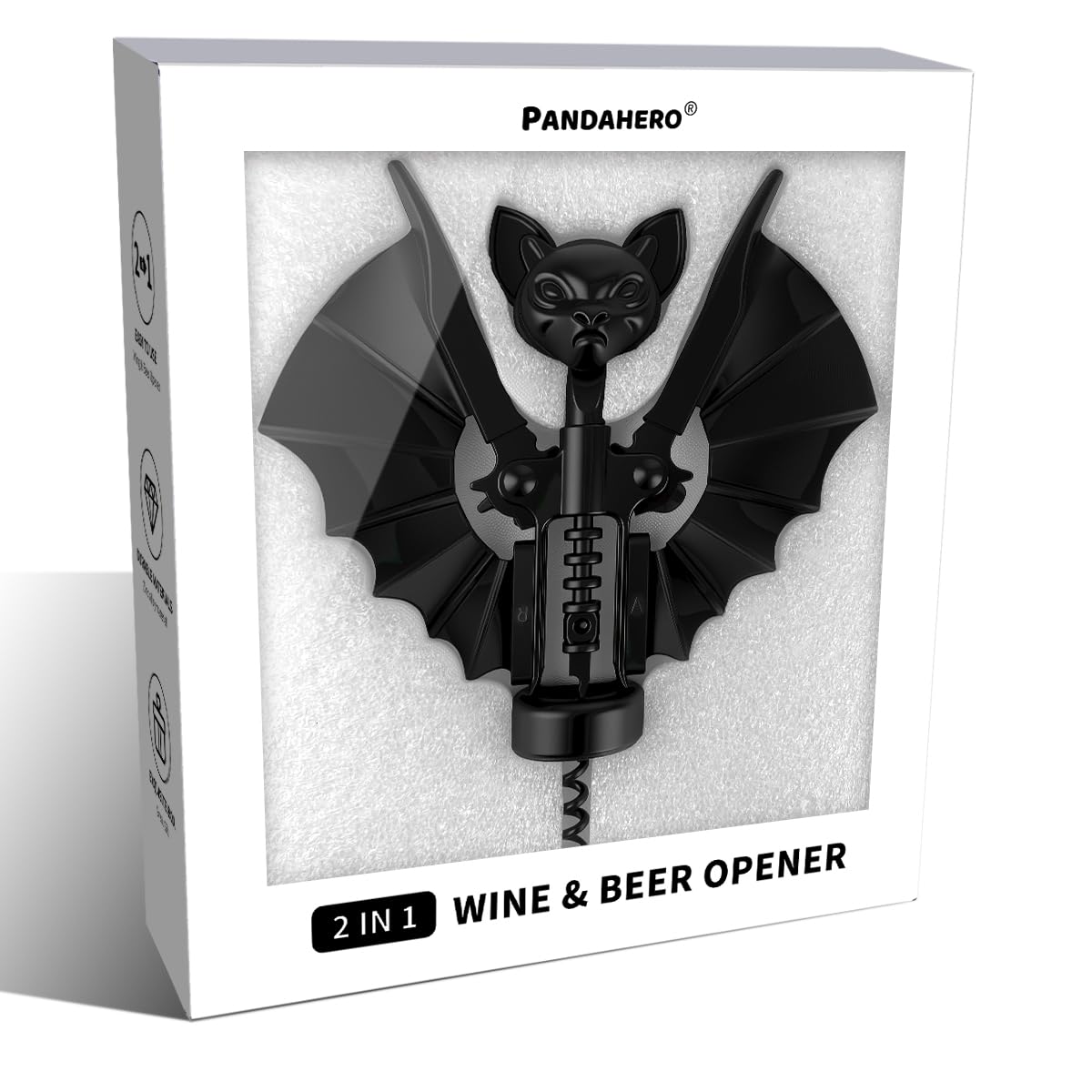 Pandahero abre-vino gótico con murciélago para momentos especiales.