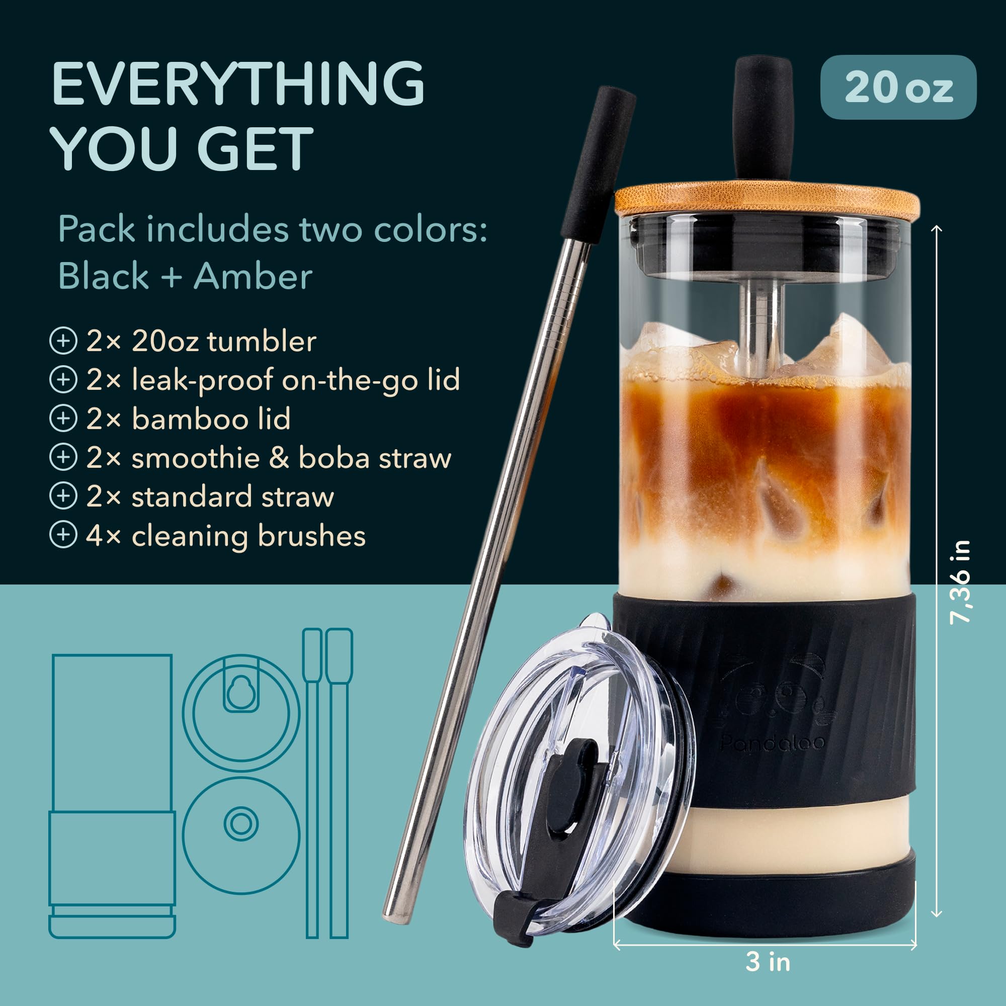 Pajita de acero inoxidable Pandaloo con punta de silicona para beber suave.