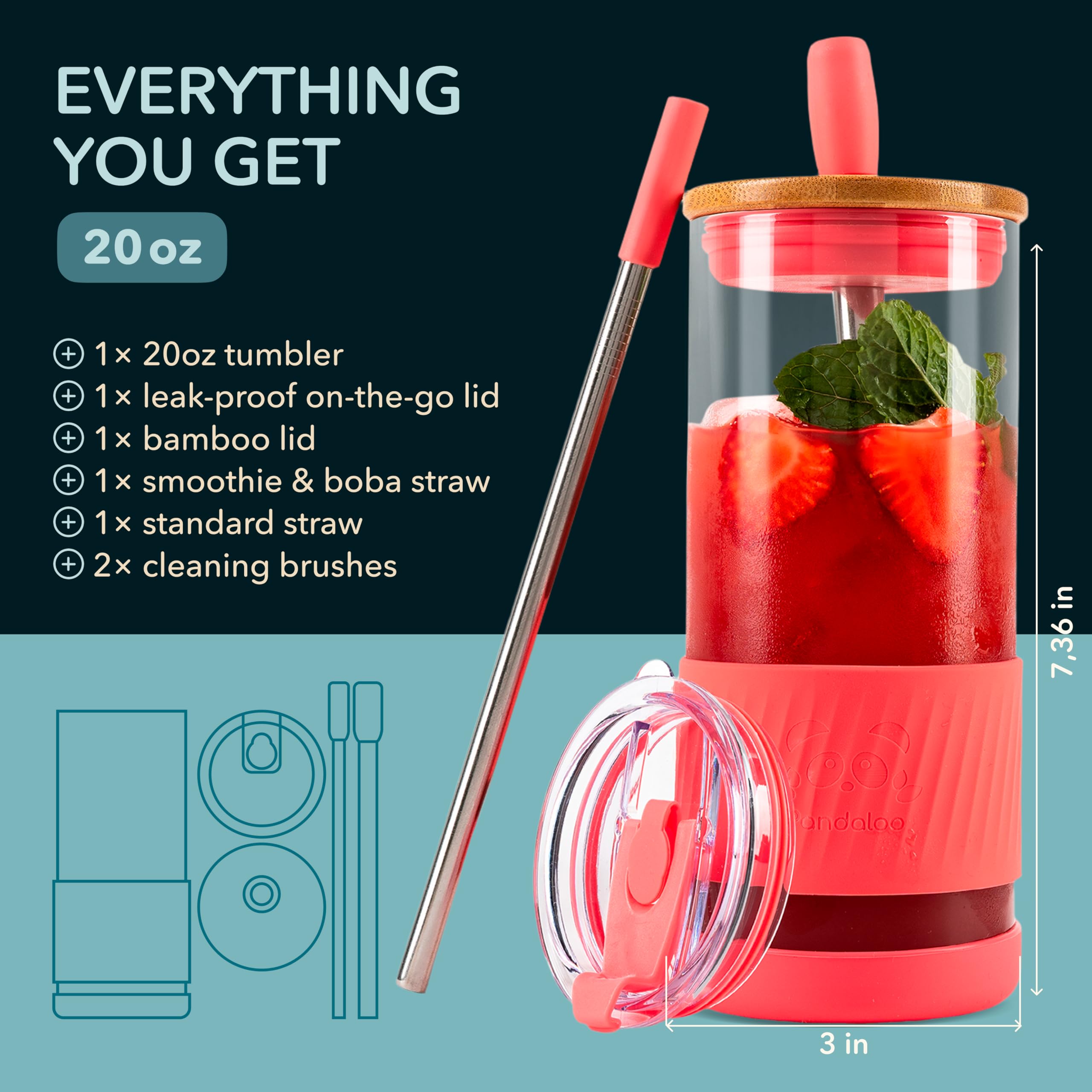 Pandaloo tapa bambú para vaso de vidrio, uso interior, estilo y funcionalidad.