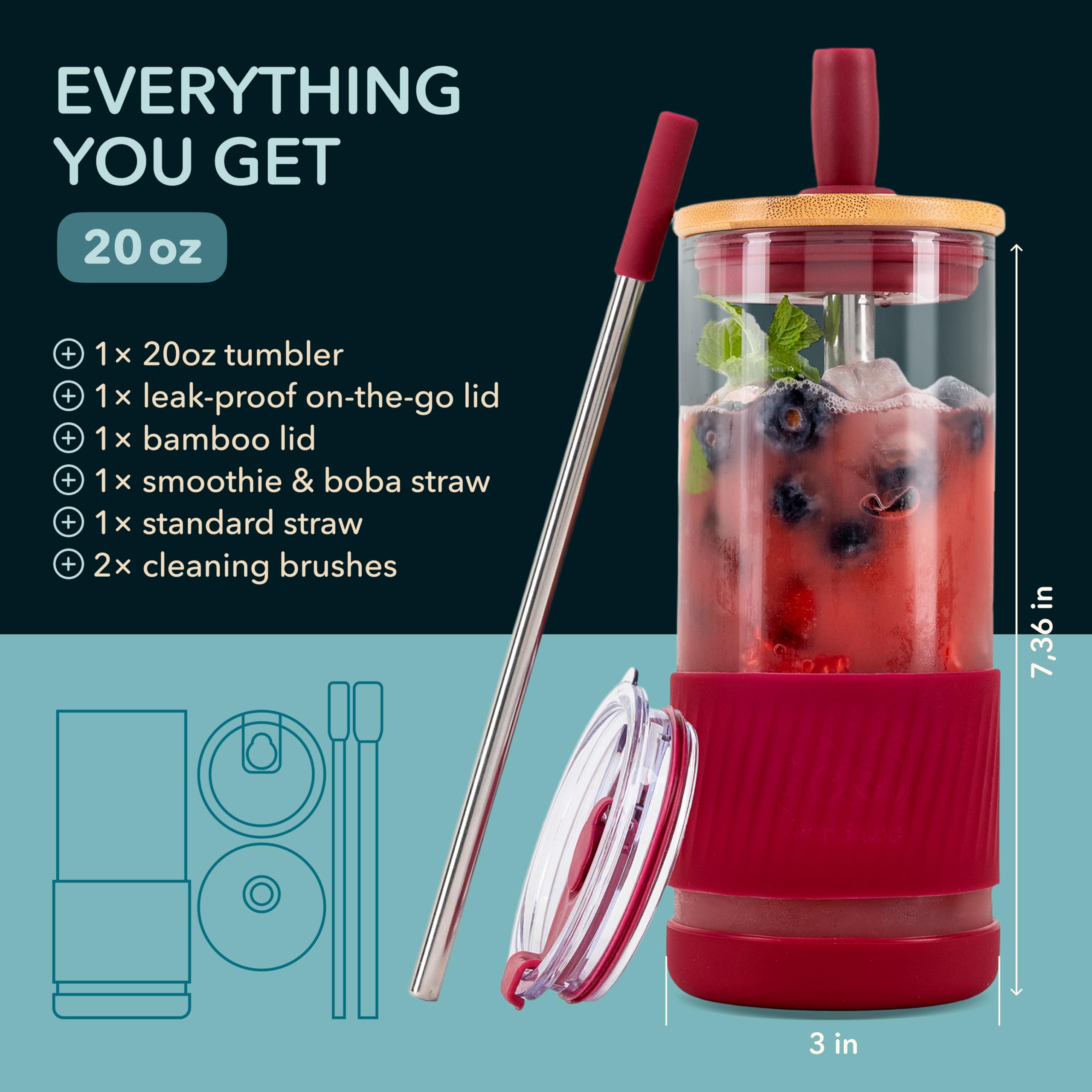 Panda­loo vaso cristal tapa bambú, ideal para mantener bebidas frescas en casa