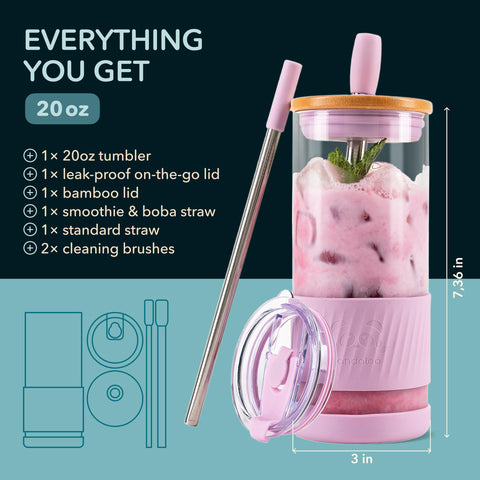 Tapa de bambú para vaso de cristal Pandaloo, uso diario seguro.