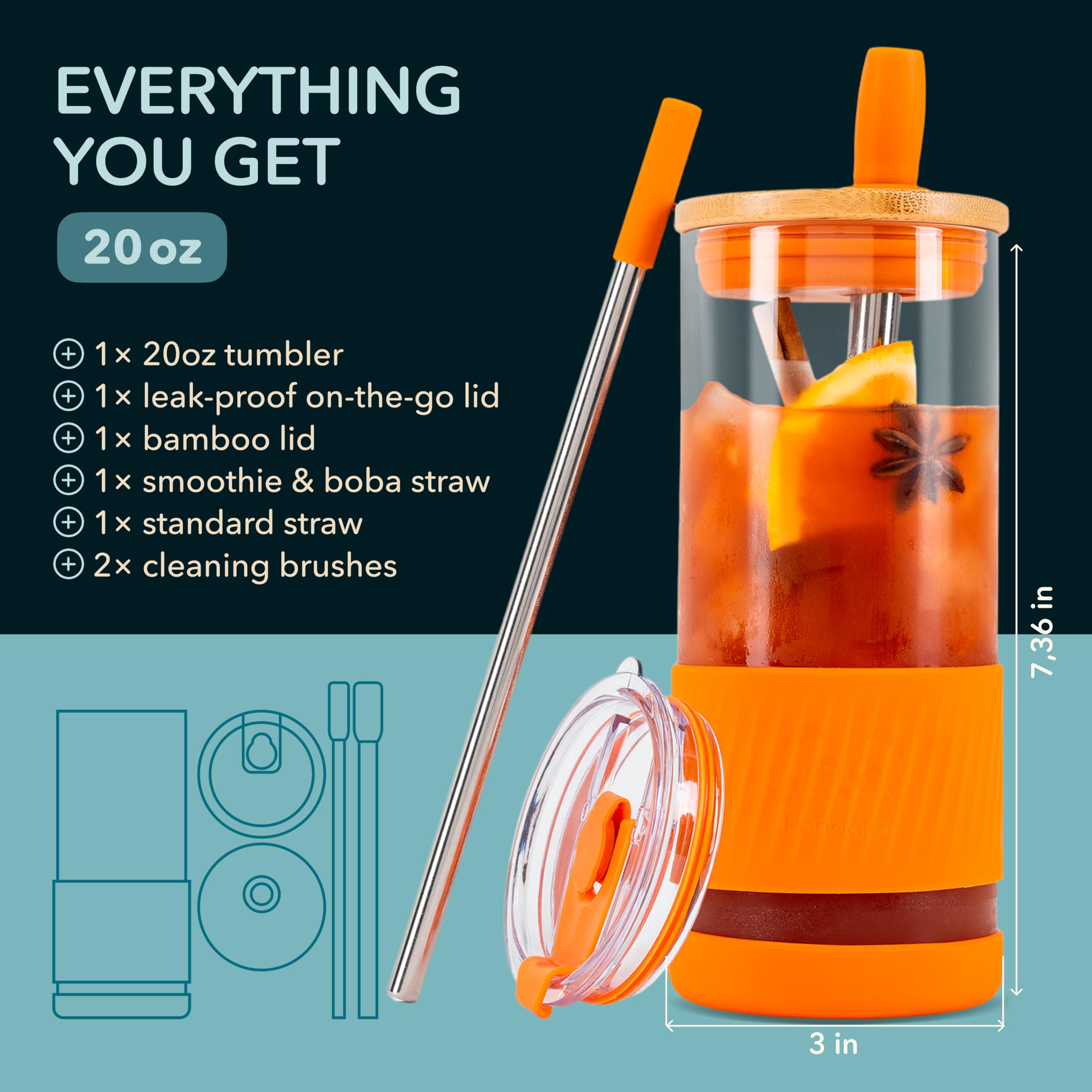 Pandaloo tapa de bambú para vaso de vidrio, cierre estable para uso diario.