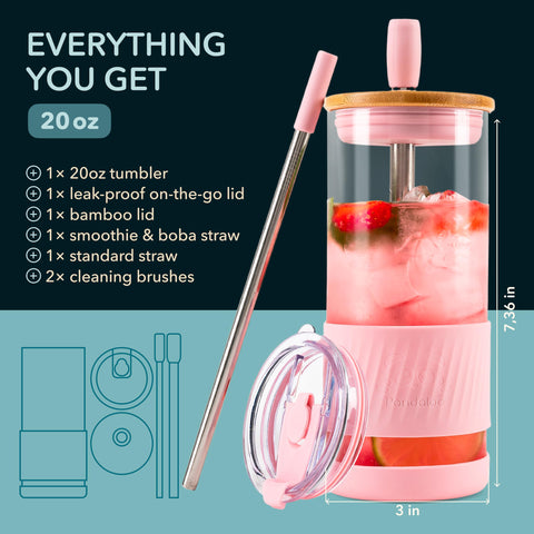 Pandaloo vaso cristal con tapa antifugas, perfecto para exterior.