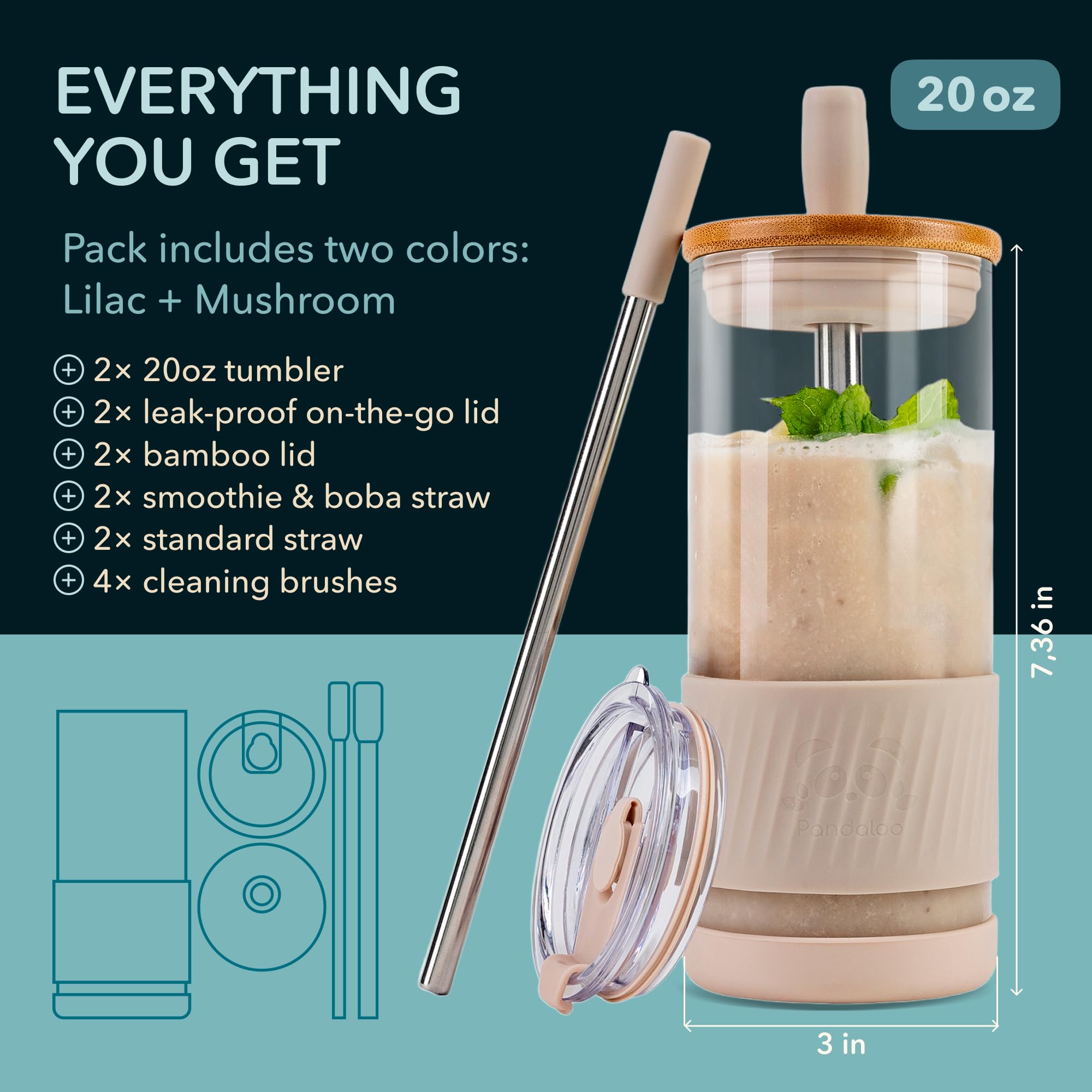 Vaso Pandaloo con tapa hermética para llevar bebidas sin fugas