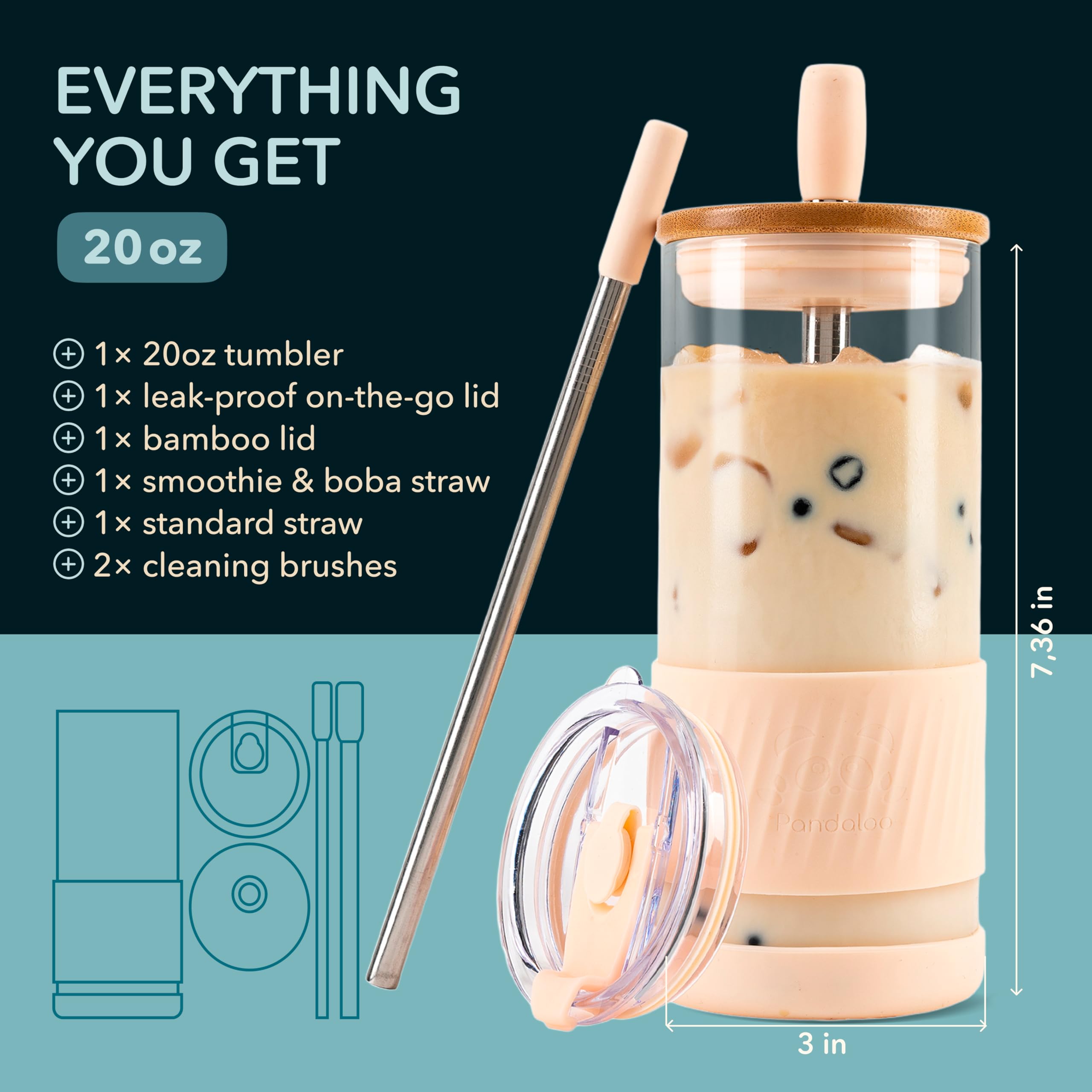Vaso Pandaloo de 20 oz con tapa hermética para llevar bebidas.