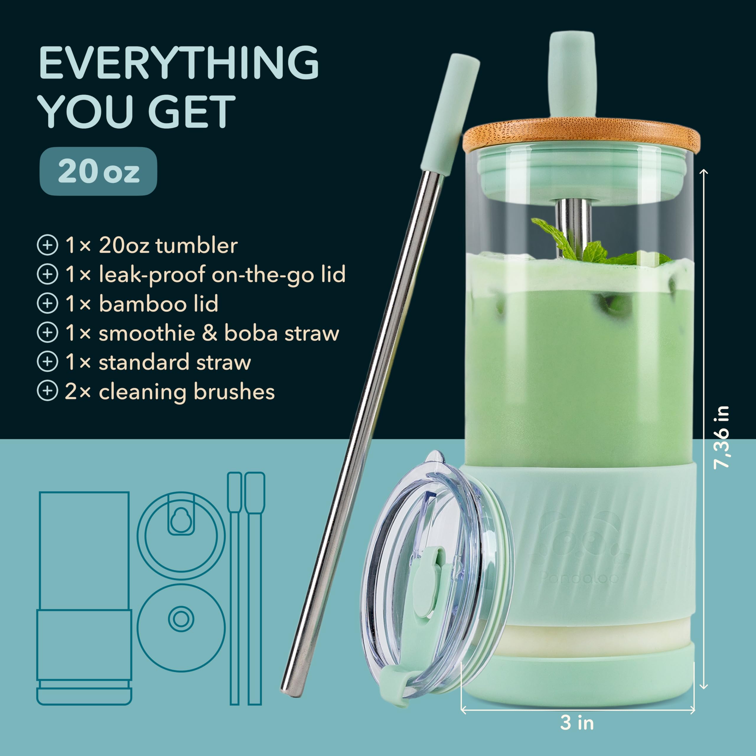 Pandaloo vidrio borosilicato resistente, ideal para infusiones y bebidas frías.