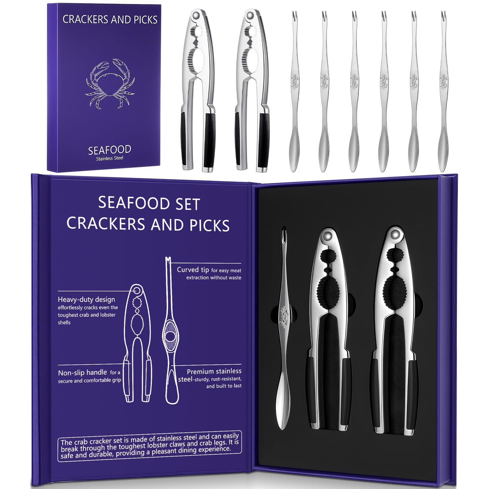 Pangda set herramientas mariscos en caja regalo, para servir mariscos con estilo y facilidad.