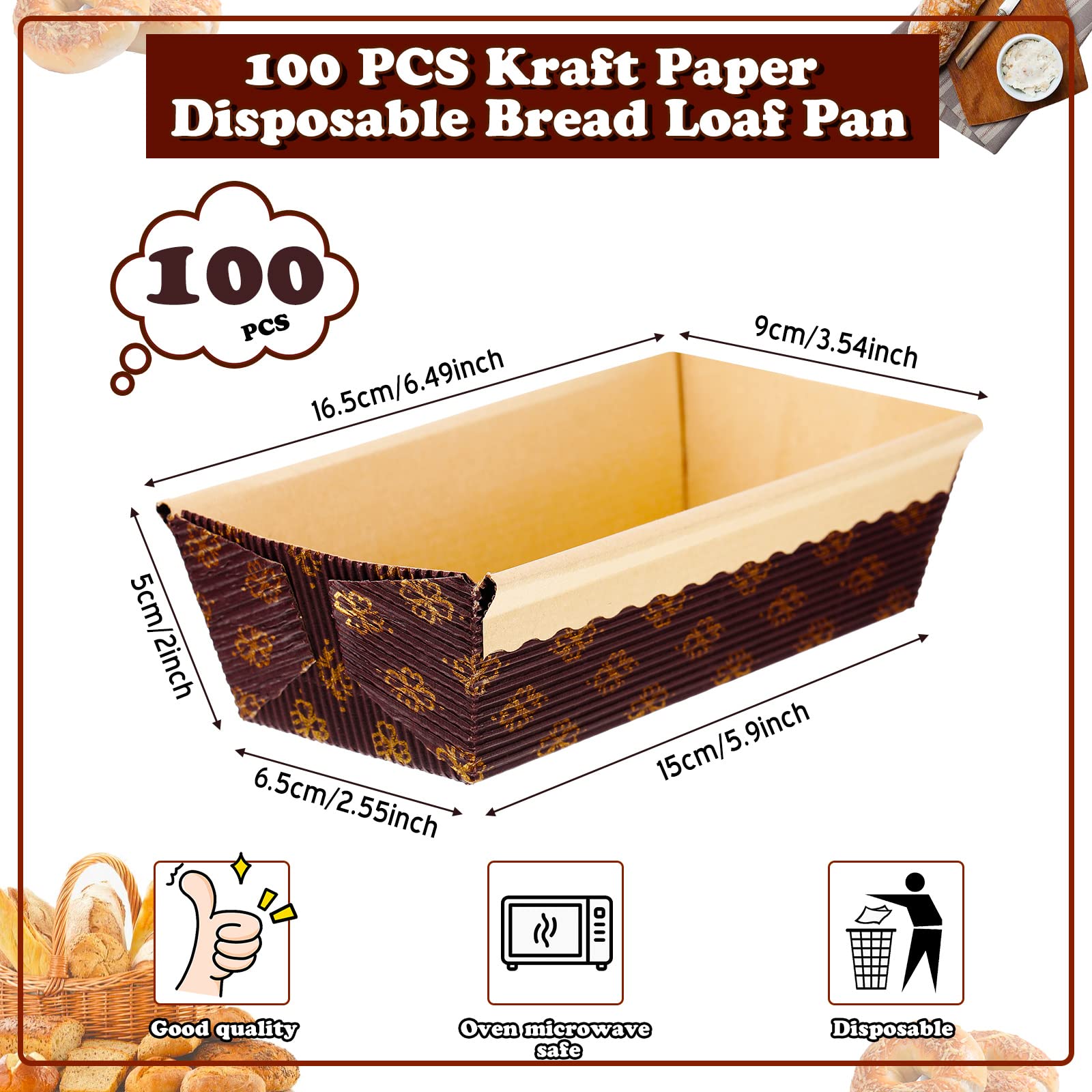Panitay moldes de papel con diseño dorado floral para exhibir panes y bizcochos.