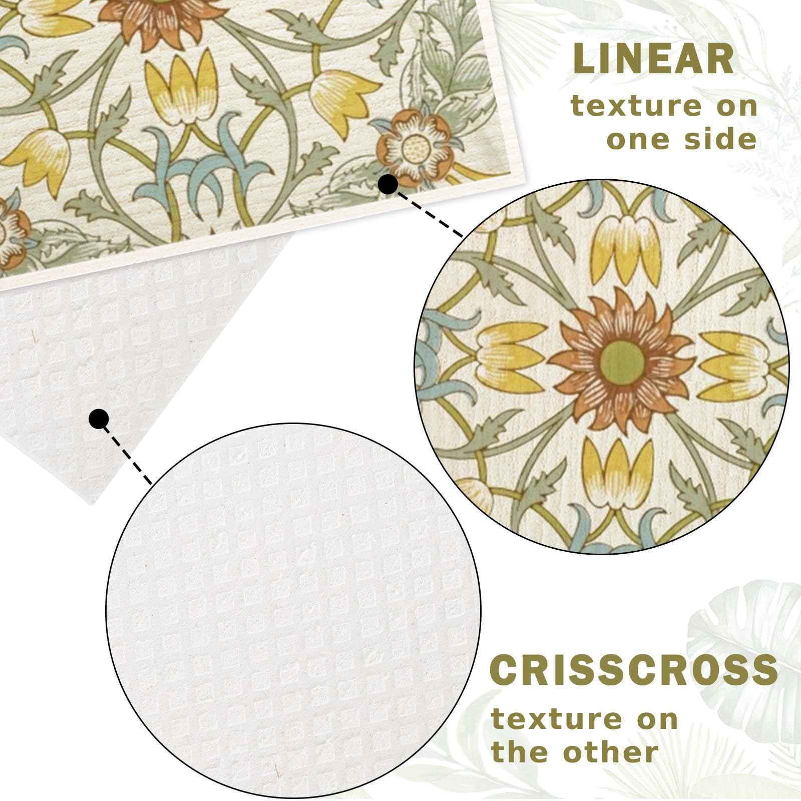 Paño sueco vintage floral azul-verde suave y absorbente para secar platos.