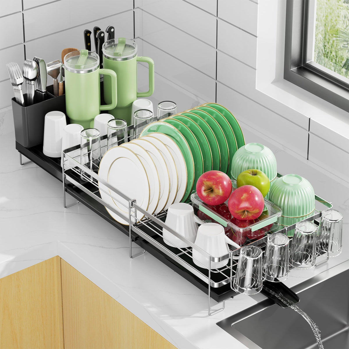 Pantasia escurridor de platos extensible ideal para cocinas pequeñas y rincones.