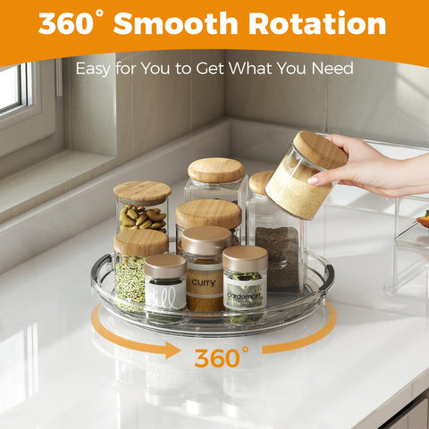 Pantasia organizador giratorio con borde elevado para evitar derrames durante la rotación.