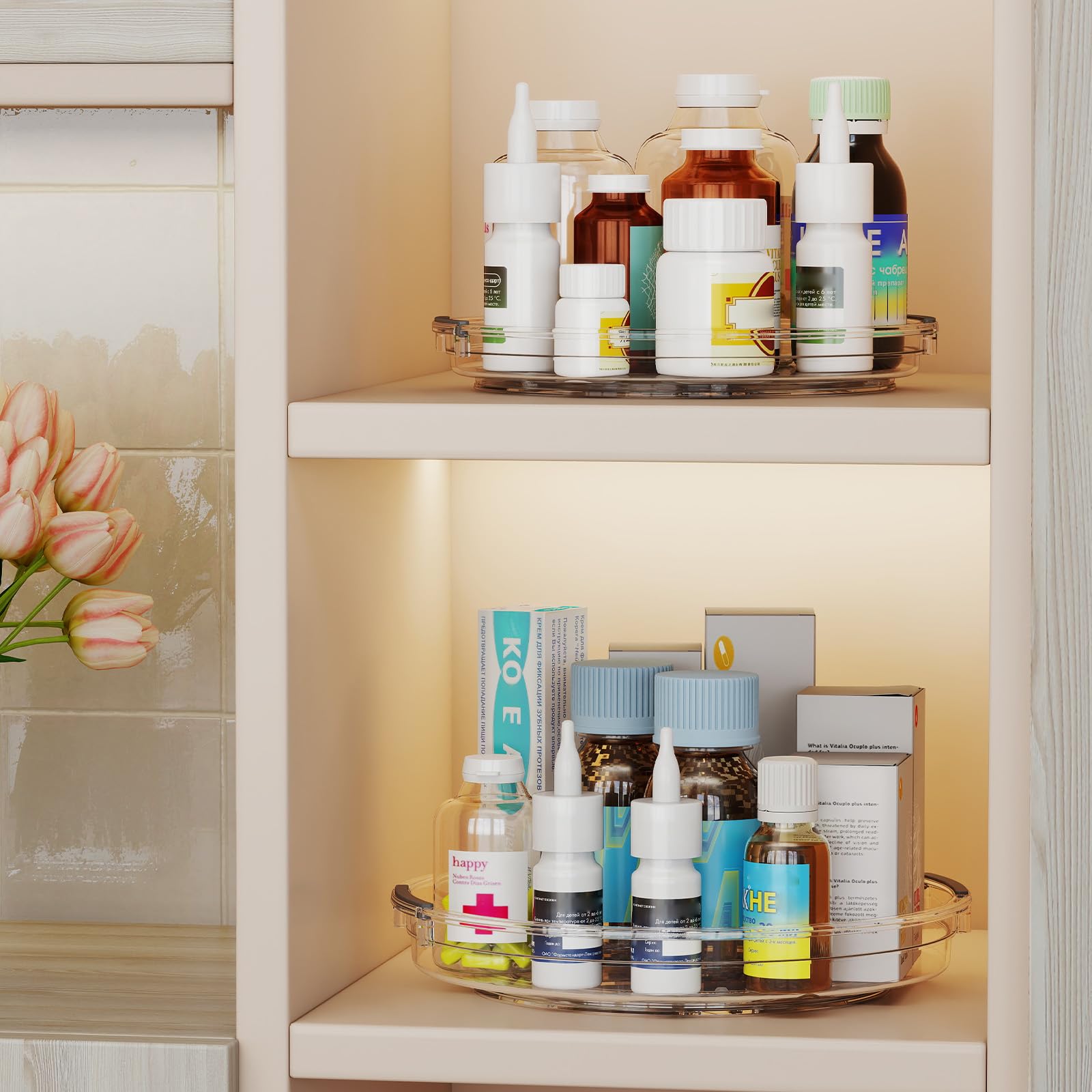 Pantasia organizador para despensa y baño mantiene cosméticos y medicinas ordenados.