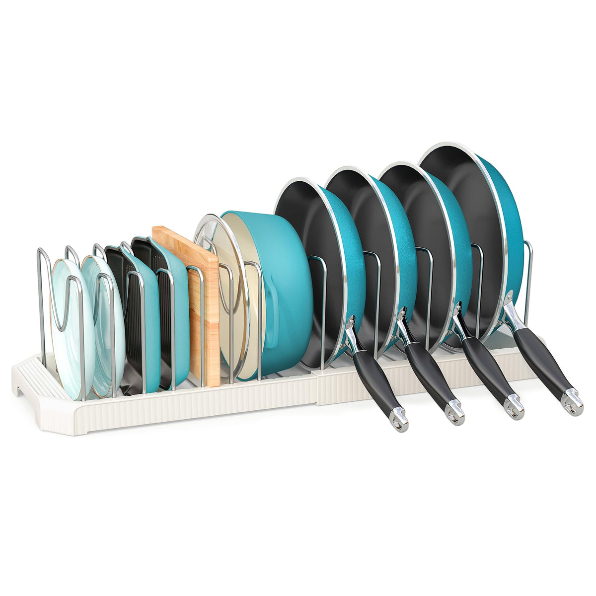 Pantasia organizador de ollas y sartenes bajo mueble para ahorro de espacio.
