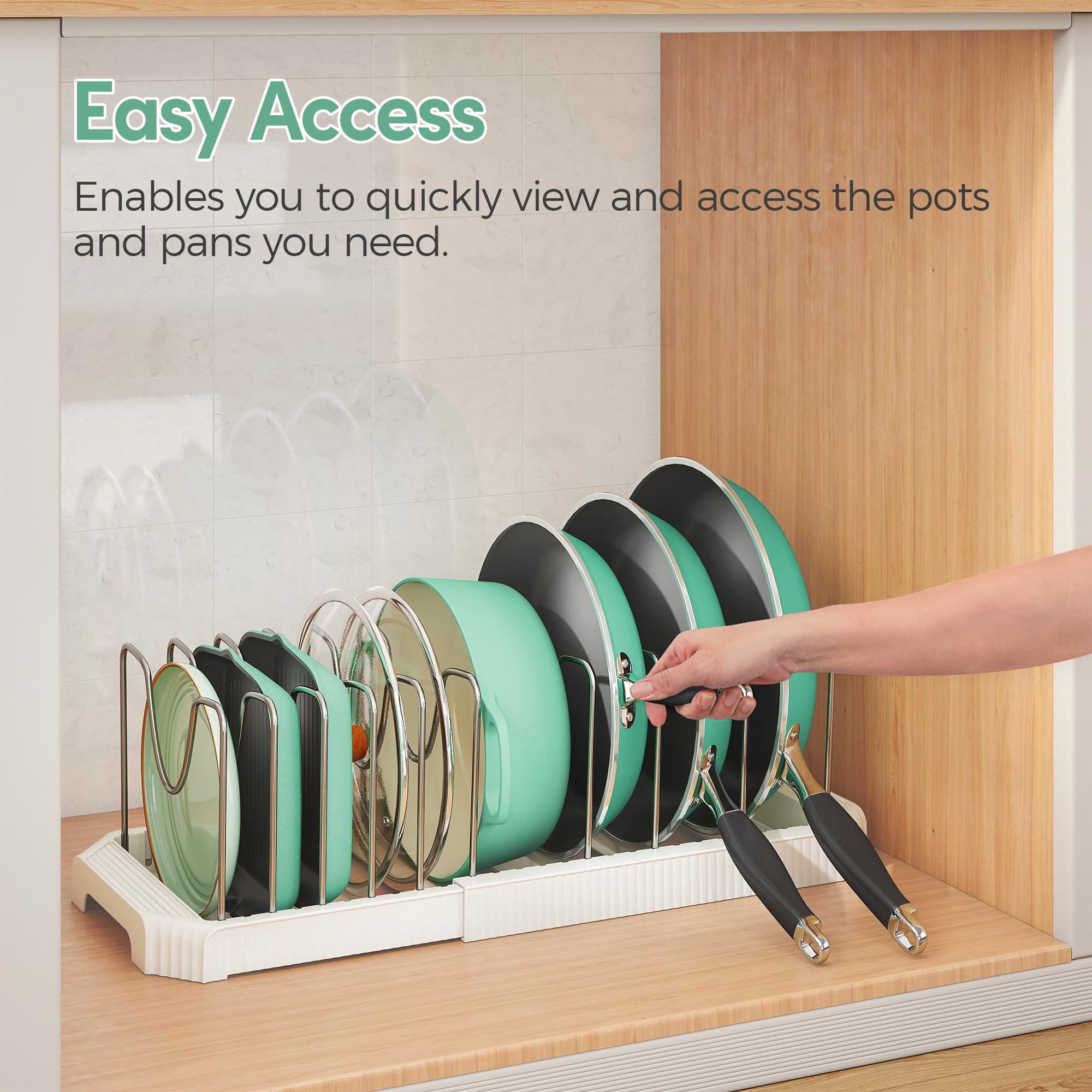 Pantasia rack para sartenes y tablas de cortar, acceso rápido y orden.