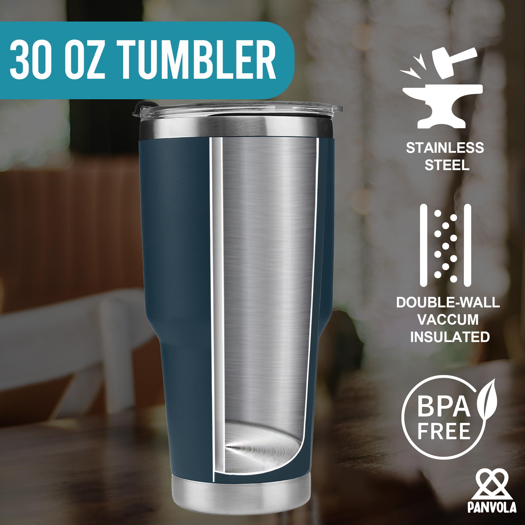 Panvola vaso de acero inoxidable, resistente y duradero para uso diario.
