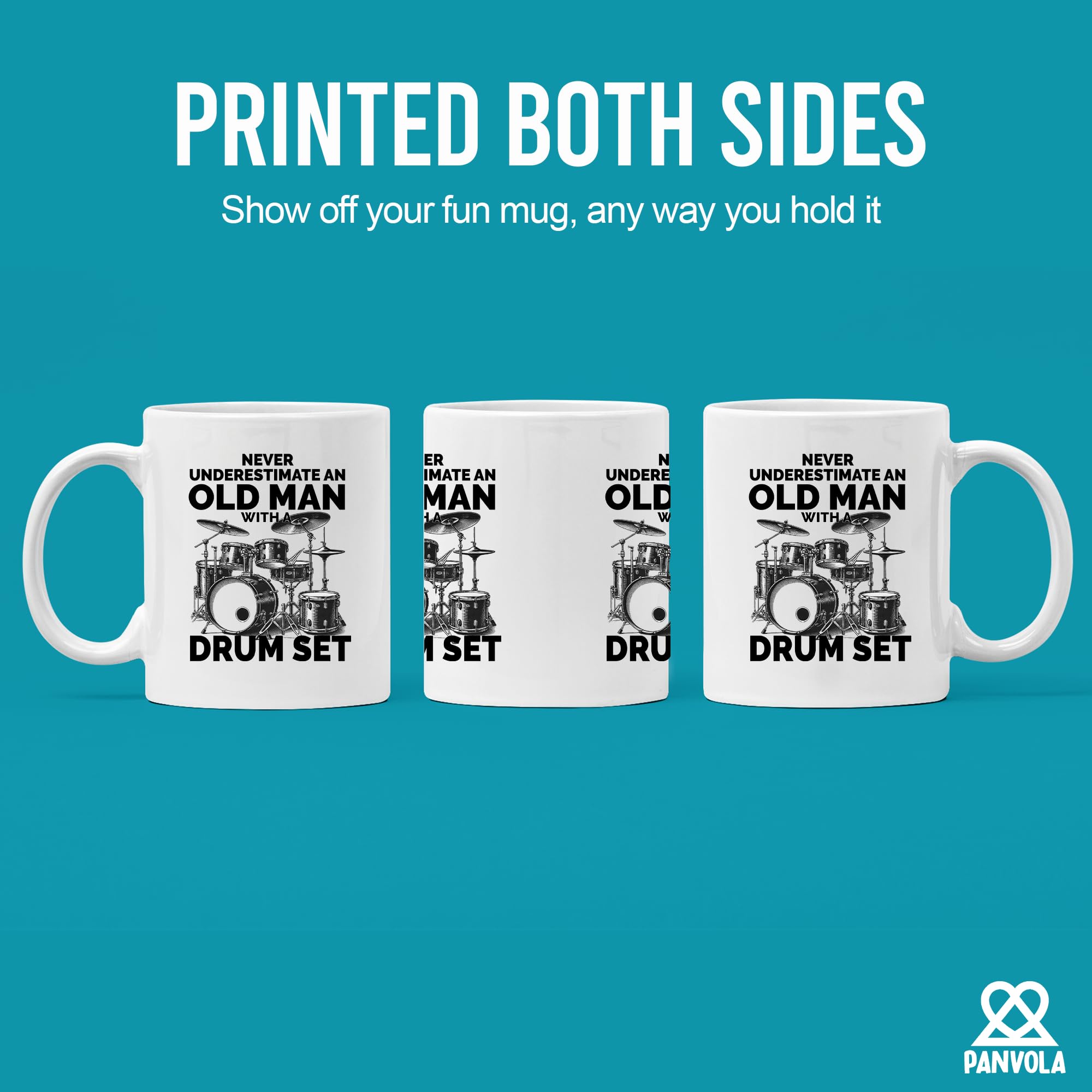 Panvola taza humor-musical, diseño divertido para alegrar desayunos de bateristas.