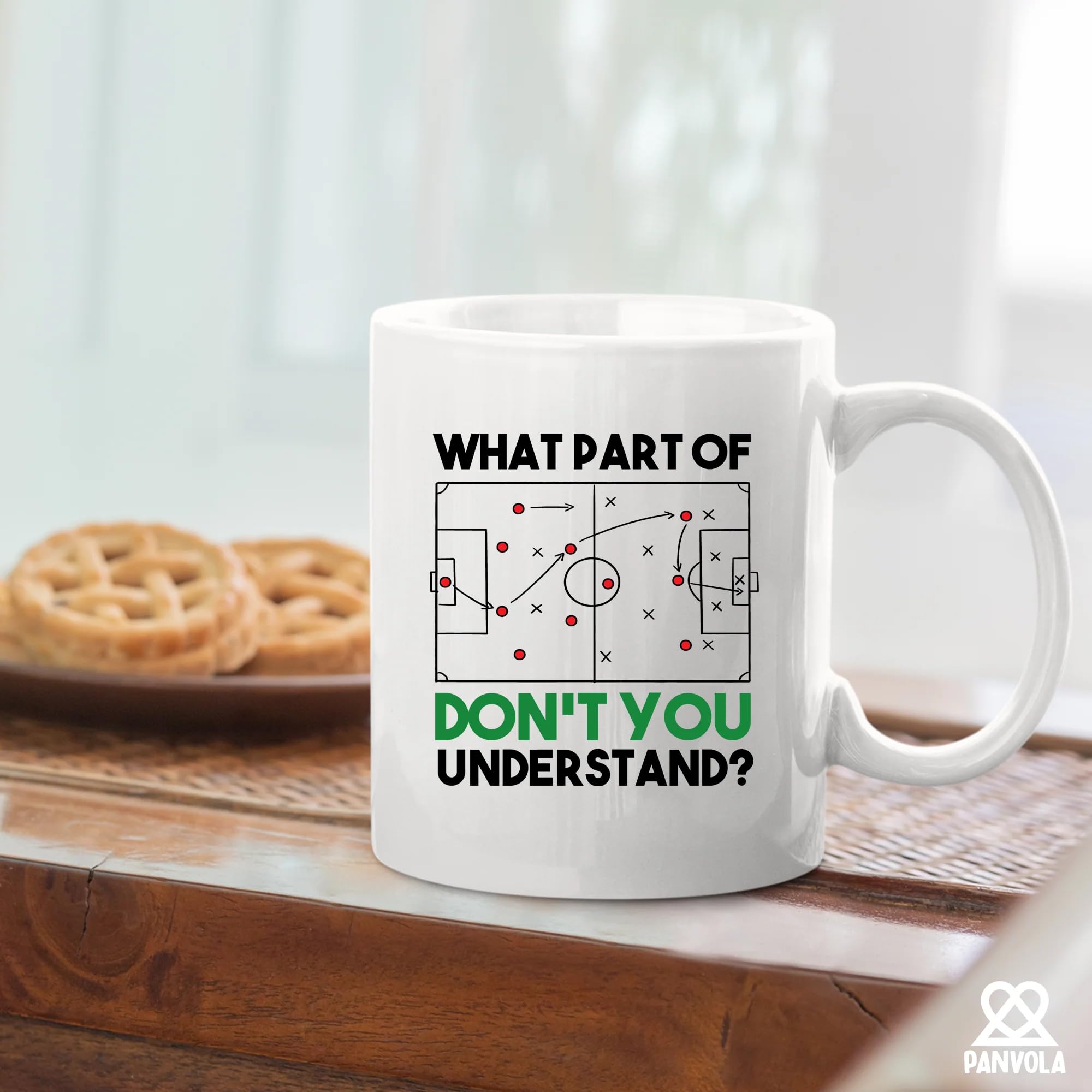 Taza Panvola cerámica 11oz detalle de arte, regalo divertido para fanáticos del fútbol