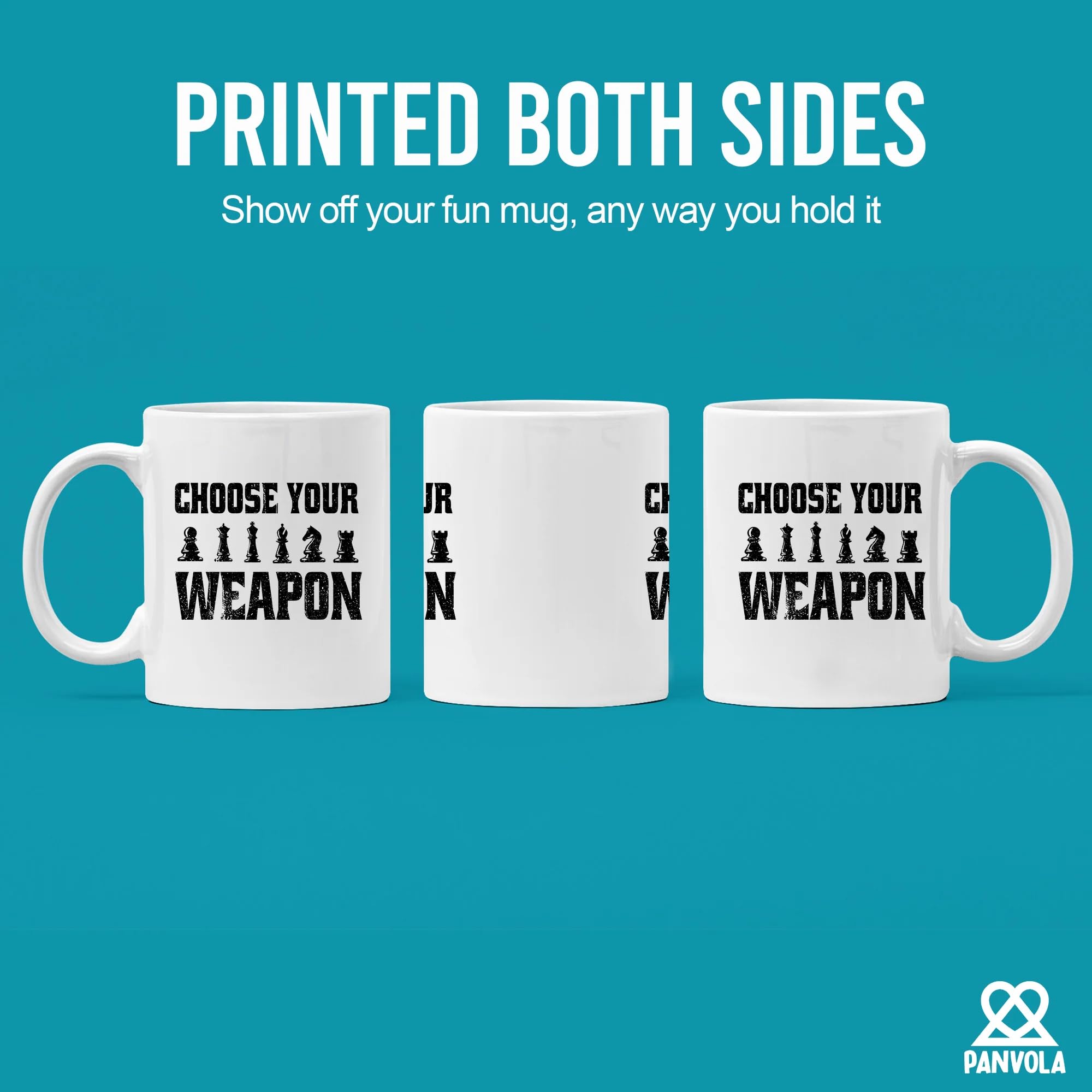 Taza ceramica Panvola Elige tu arma, acabado brillante para disfrutar la bebida.
