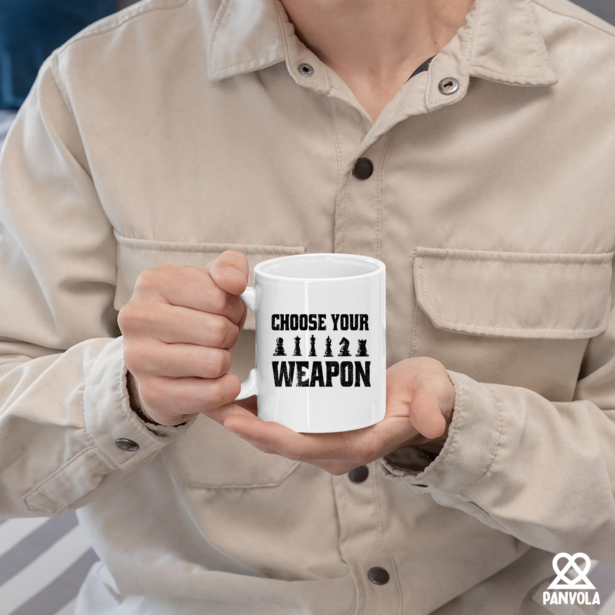 Taza ceramica Panvola Elige tu arma, perfecto para oficina y casa.
