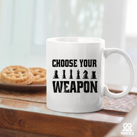 Taza ceramica Panvola Elige tu arma, apta para lavavajillas y microondas.