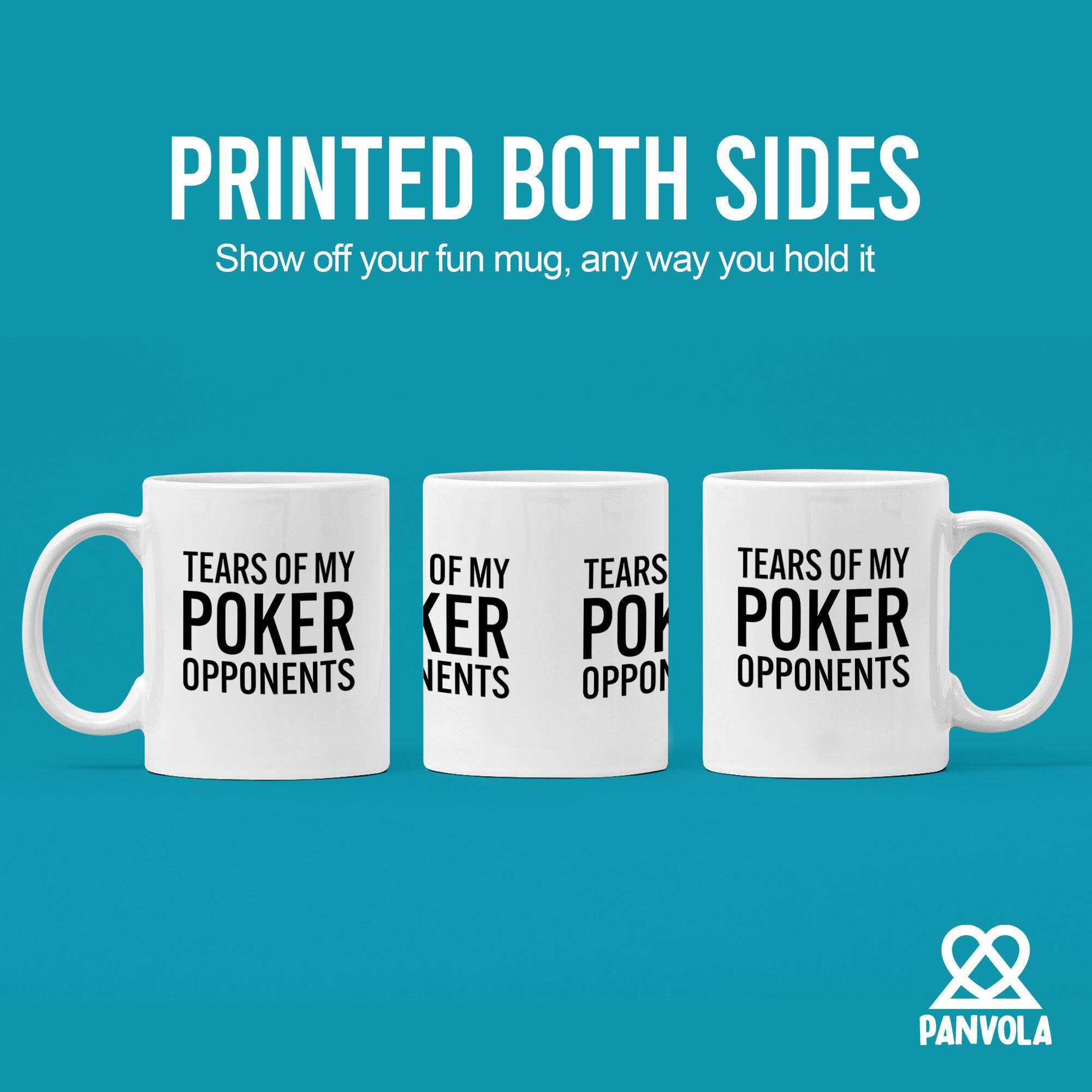 Taza Panvola de doble cara, texto legible desde cualquier ángulo.