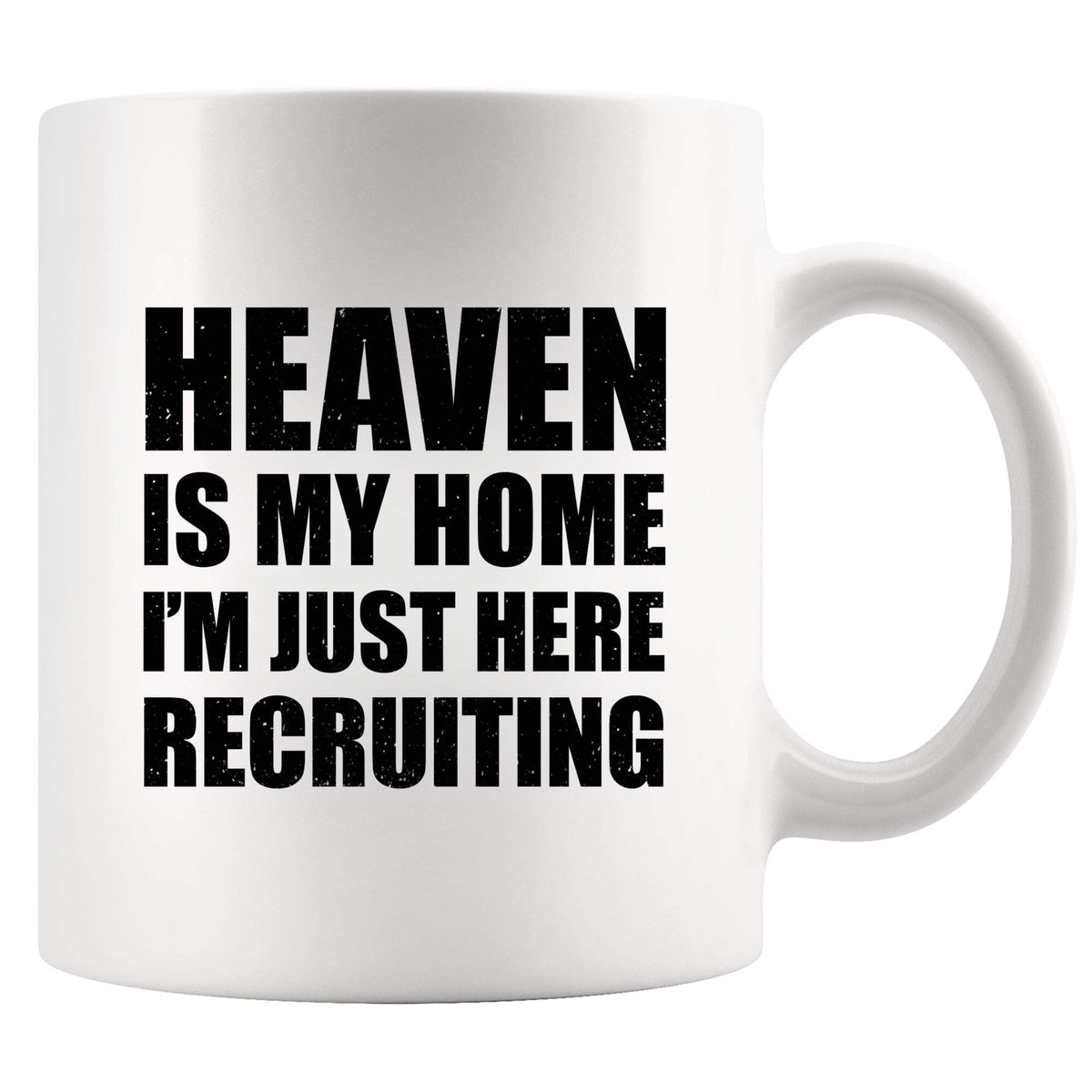 Panvola El Cielo Es Mi Hogar: taza frontal, ideal para empezar el día con humor y fe.