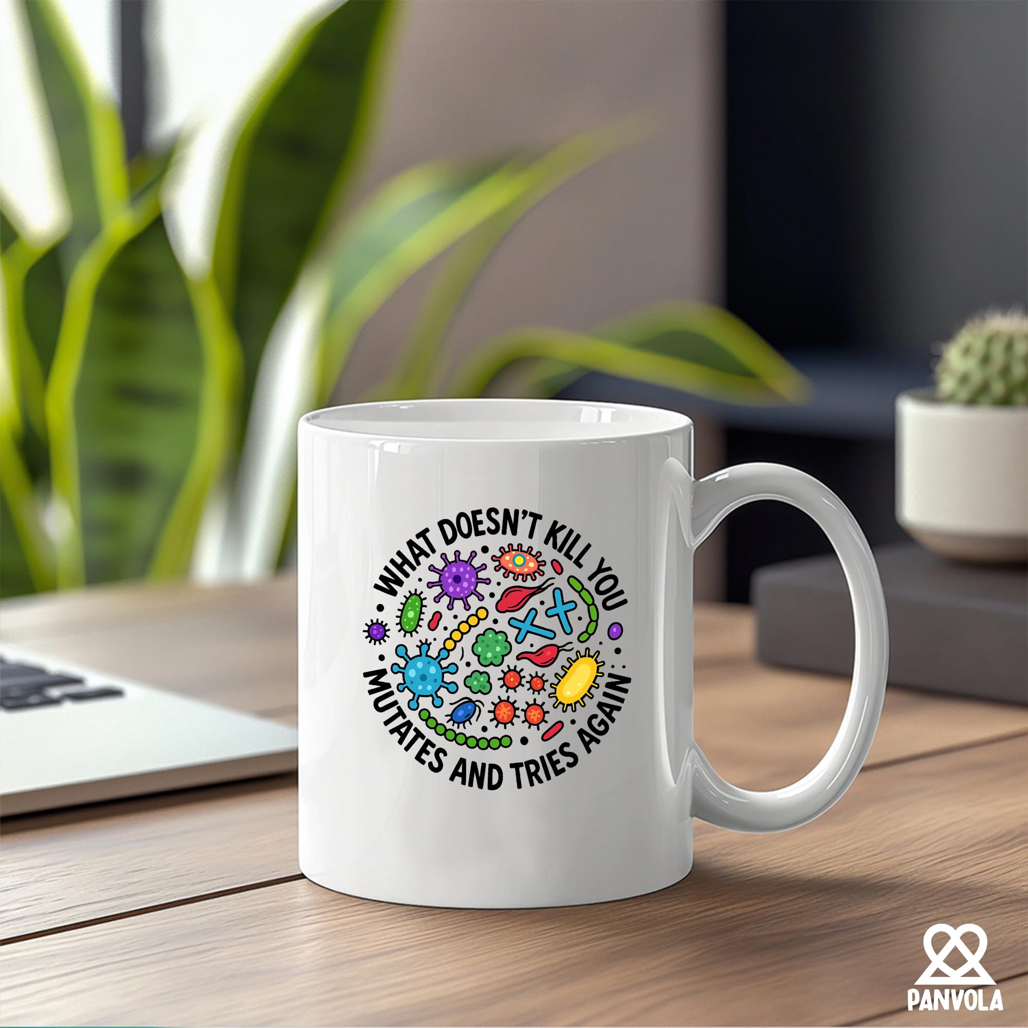 Taza Panvola con humor científico para reuniones y descansos.
