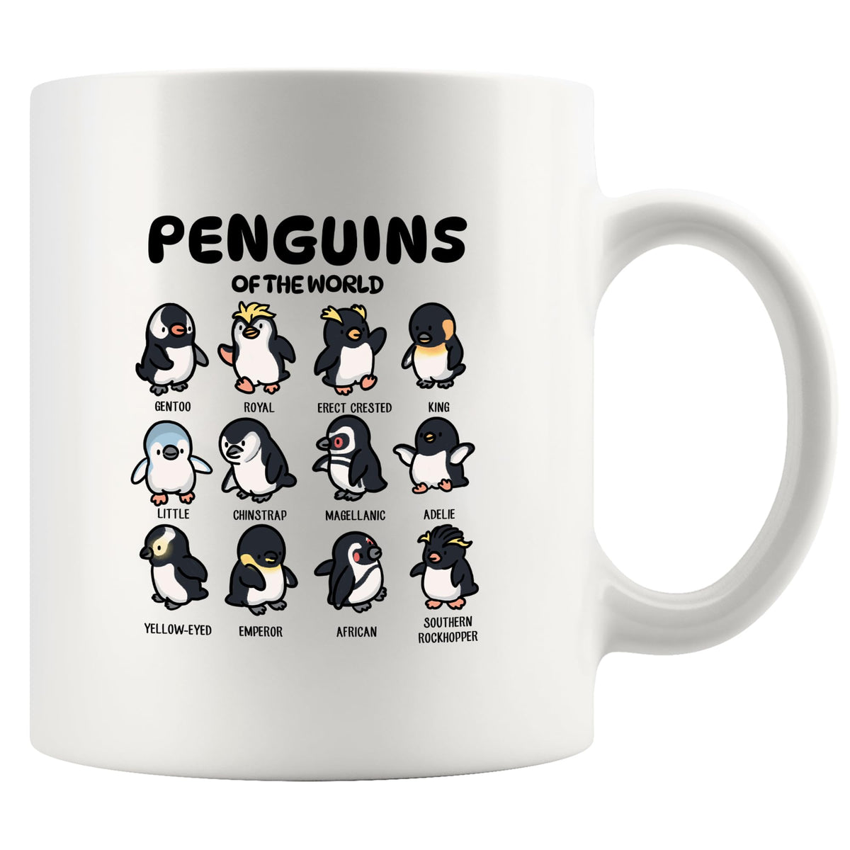 Taza Panvola de cerámica con pingüinos del mundo, ideal para empezar el día con humor.