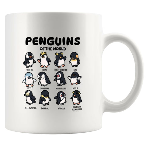 Taza Panvola de cerámica con pingüinos del mundo, ideal para empezar el día con humor.