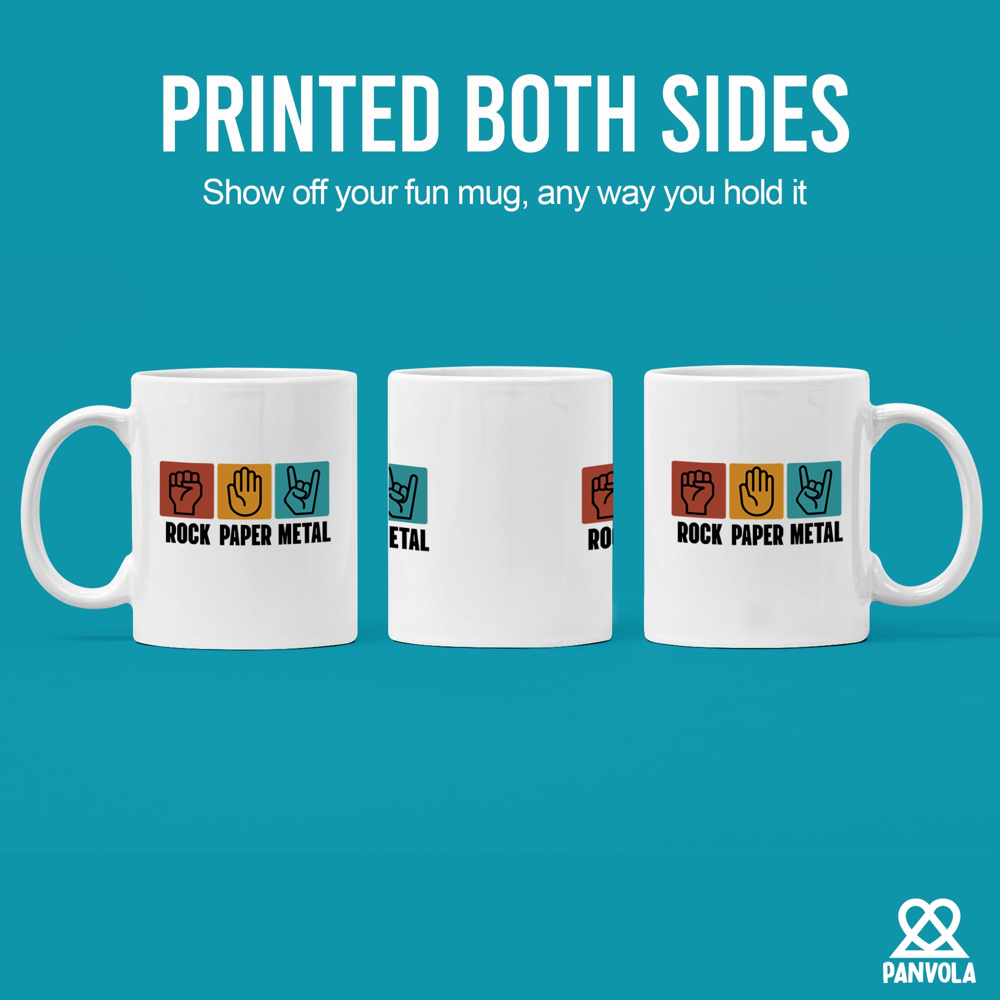 Taza Panvola Rock Paper Metal detalle de arte, regalo perfecto para fanáticos