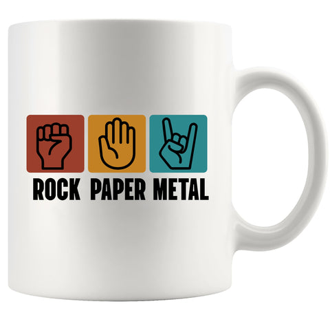 Taza Panvola Rock Paper Metal diseño frontal, ideal para cafés energéticos