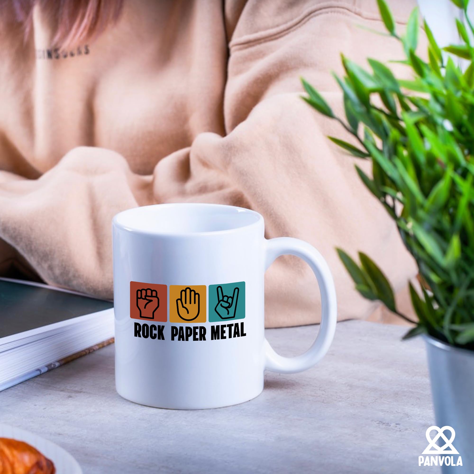 Taza Panvola Rock Paper Metal regalo divertidísimo para amigos metaleros
