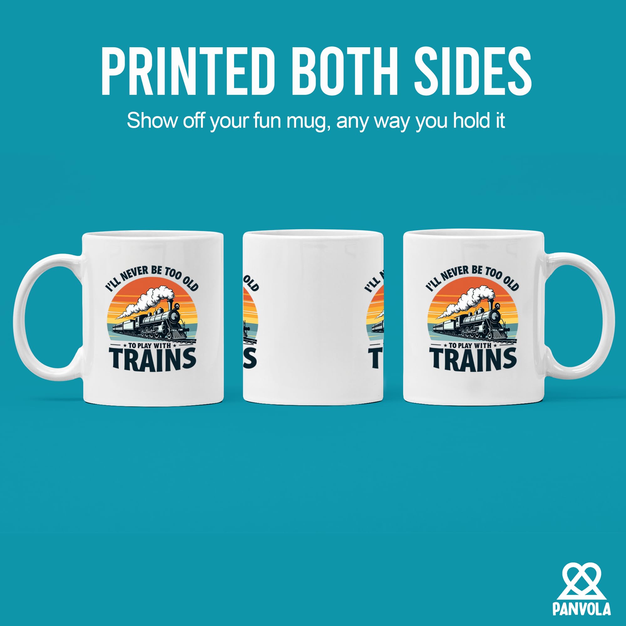 Panvola taza trenes, detalle artístico, regalo perfecto para aficionados.