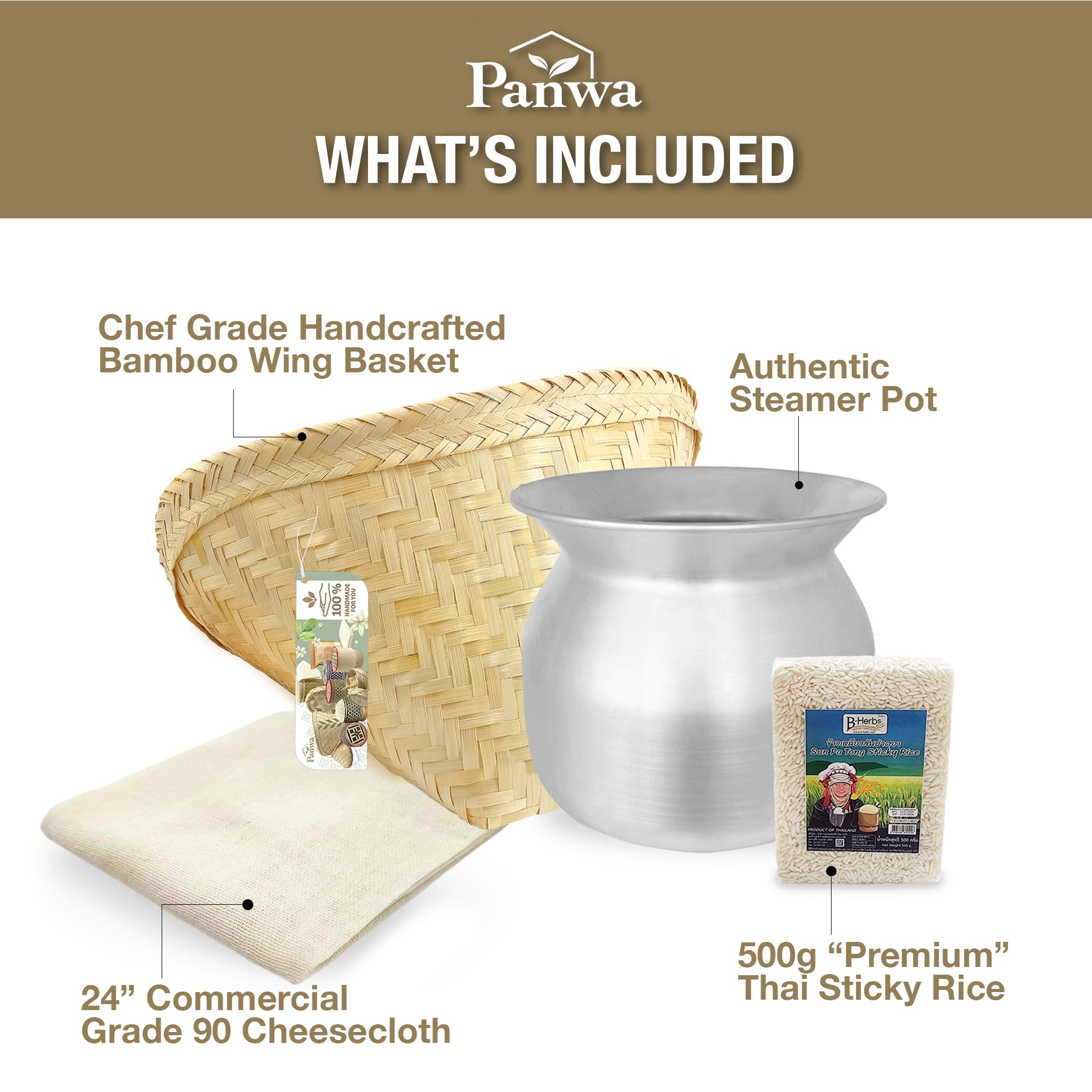 PANWA Arroz Pegajoso: cesta de bambú con alas para cocina sin mojar