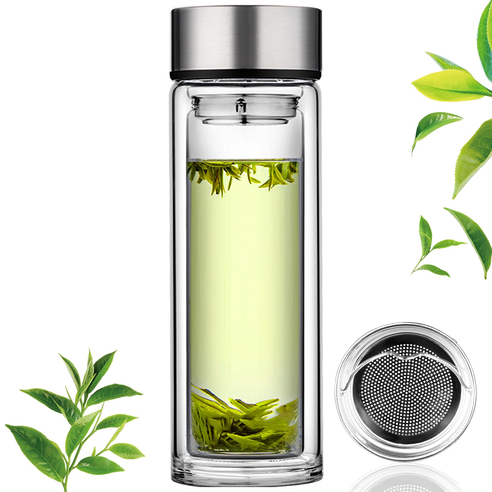 Paracity botella infusor de té en vidrio ideal para infusiones calientes