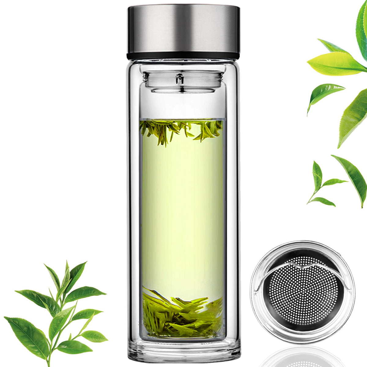Paracity botella infusor de té en vidrio ideal para infusiones calientes