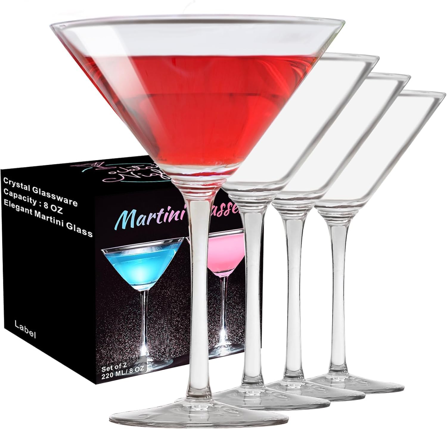 PARACITY copa martini: conjunto de 4 de 240 ml, ideal para cócteles elegantes.