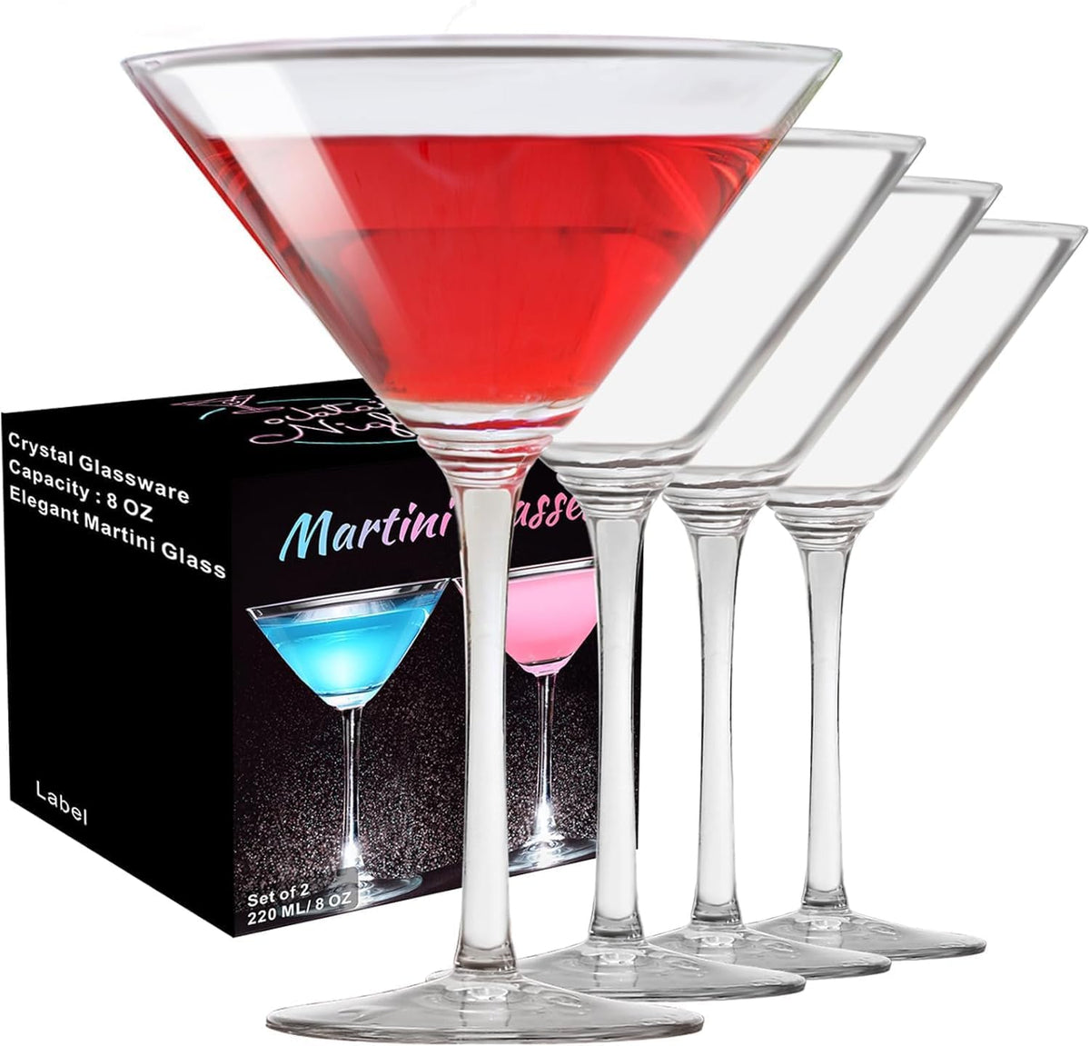PARACITY copa martini: conjunto de 4 de 240 ml, ideal para cócteles elegantes.