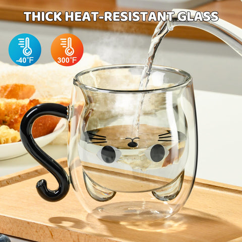Paracity taza gato de borosilicato resistente al calor para bebidas frías o calientes.