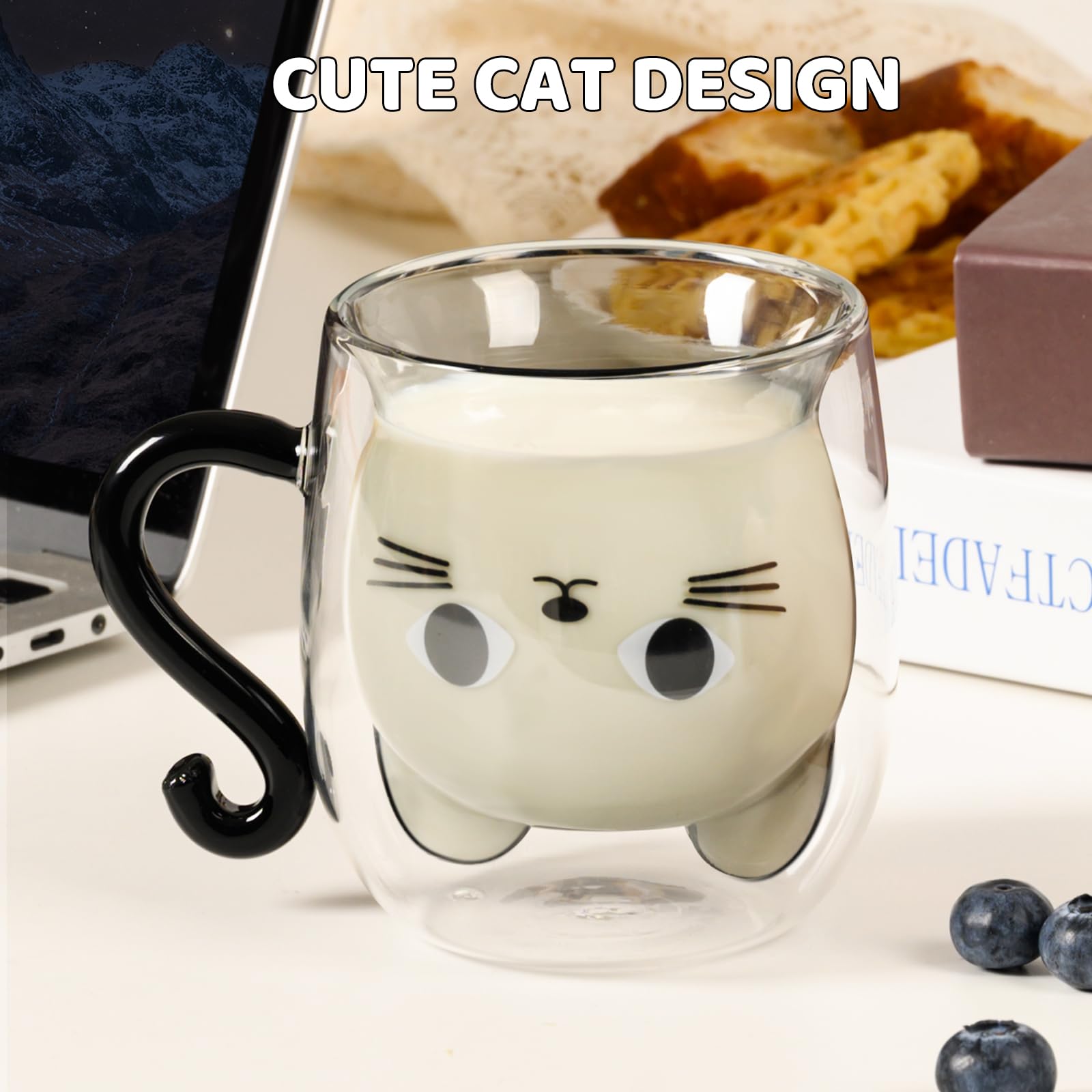 Paracity taza gato con doble pared de vidrio para aislamiento seguro.