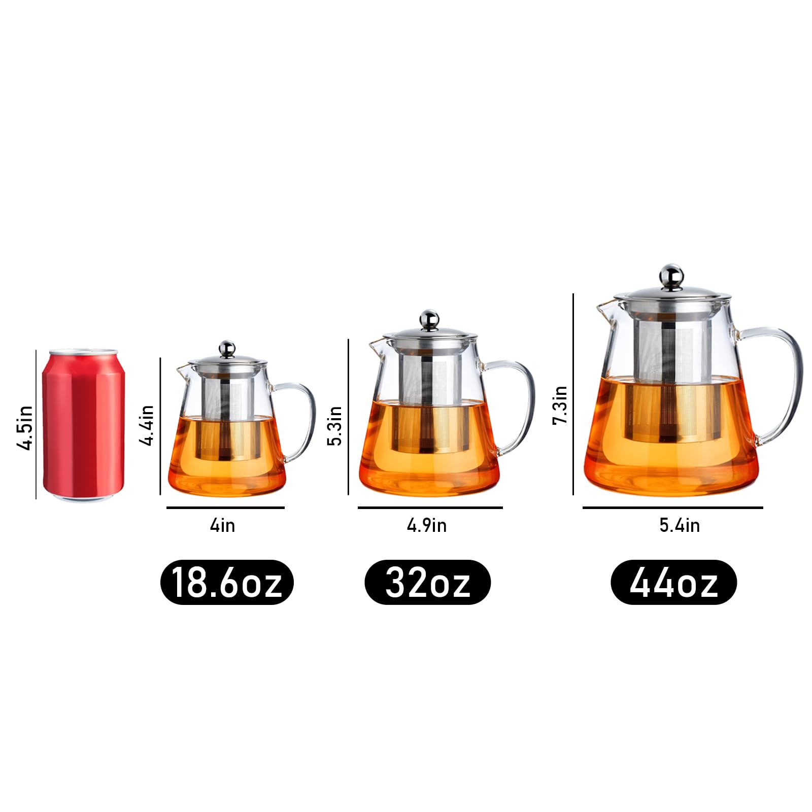 Tetera de vidrio borosilicato sin plomo, duradera y segura para uso diario.