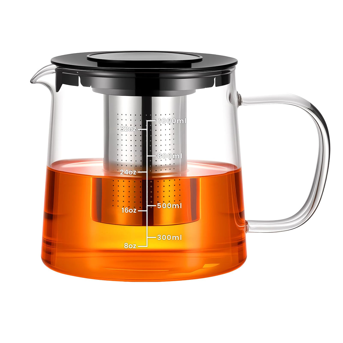 PARACITY tetera de vidrio con infusor removible, ideal para preparar té.