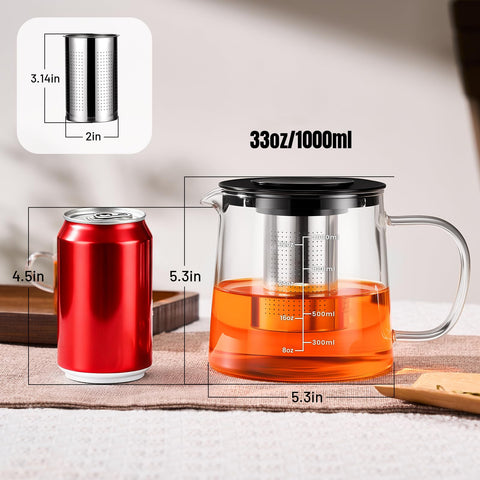 PARACITY tetera de vidrio con mango ergonómico para verter con comodidad.